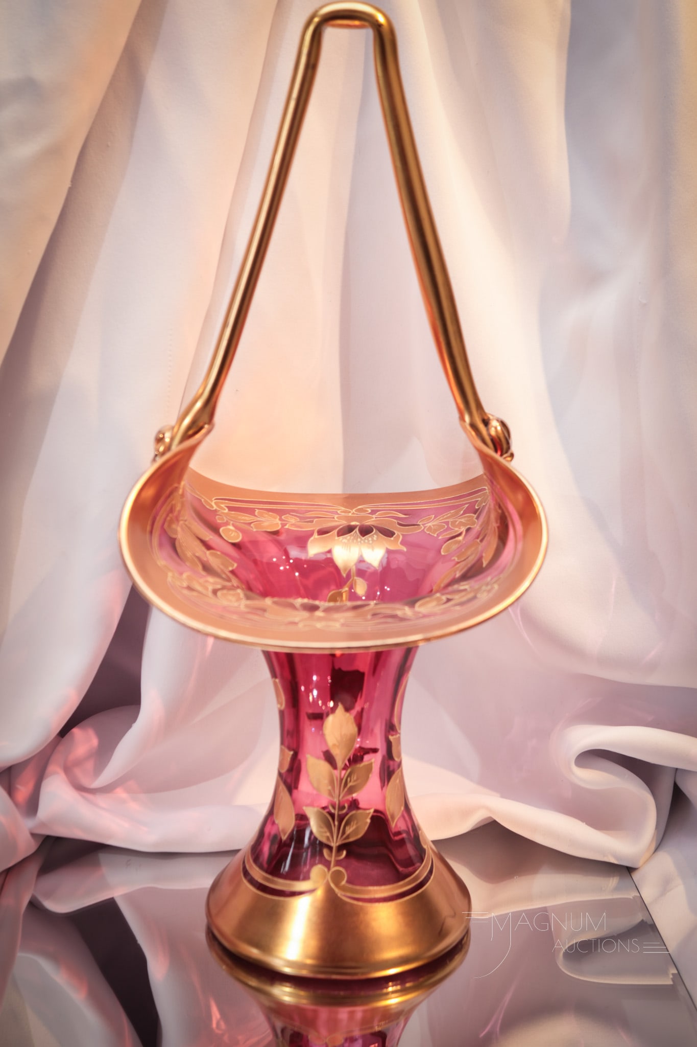 Fantastic 15" Victorian Art Nouveau Gilt Cranberry Glass Basket (1 of 5)