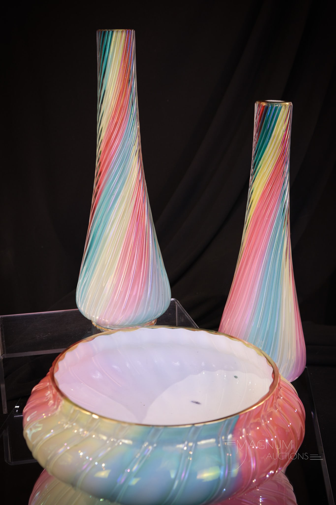Rare Loetz Rainbow Victorian Glass Iridescent Console Set (1 of 14)