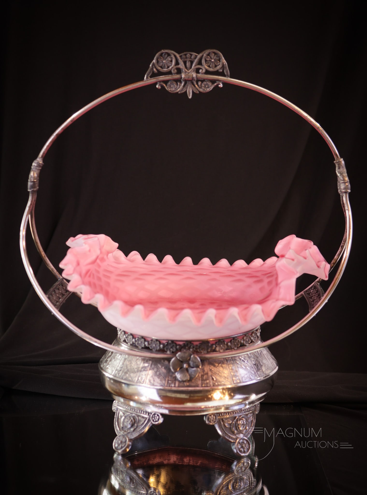 Aurora Silverplate Victorian Mother of Pearl Satin Glass Brides Basket (1 of 10)