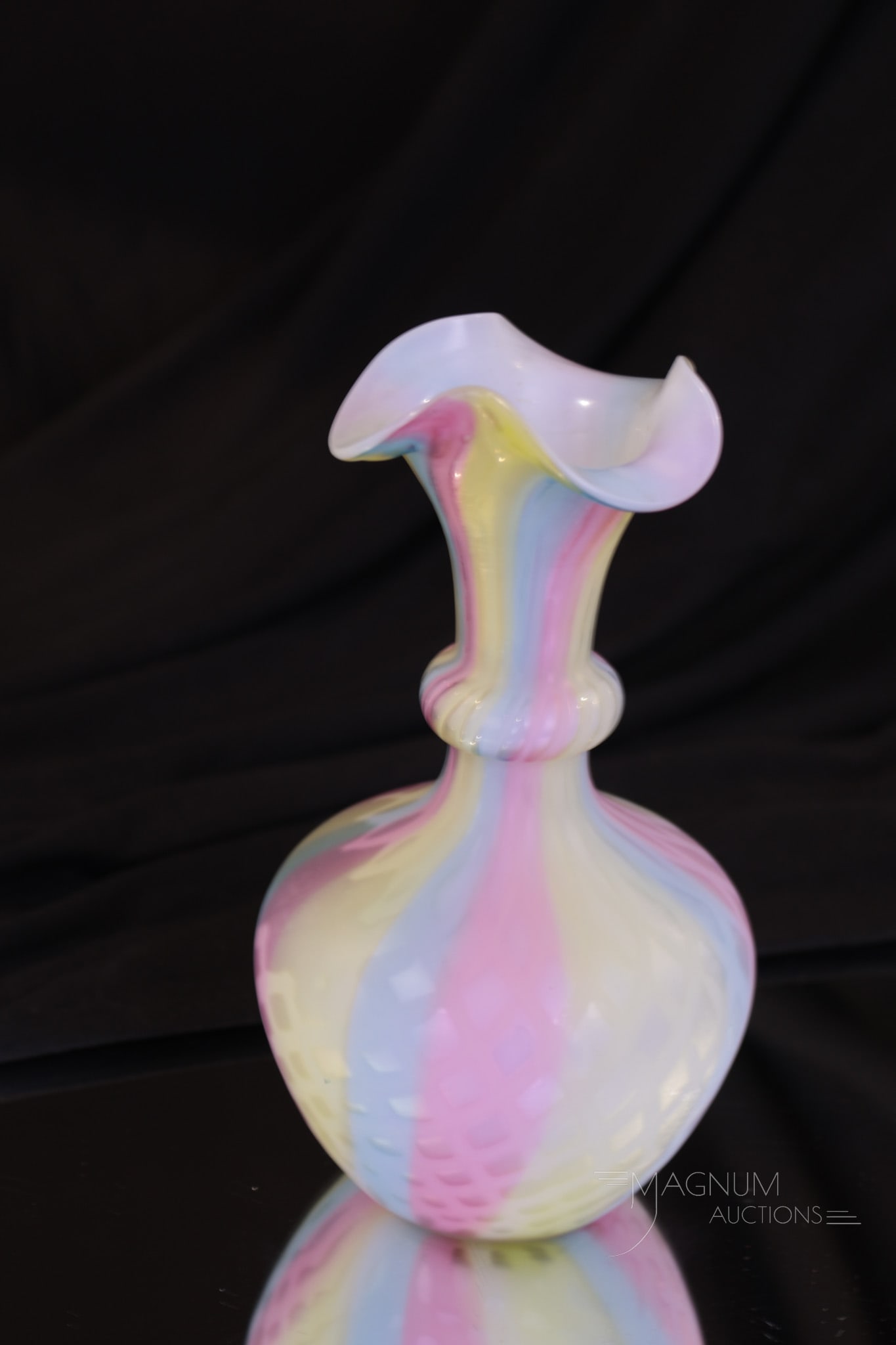 Victorian Rainbow Mother of Pearl Satin Diamond Quilt Vase (1 of 3)