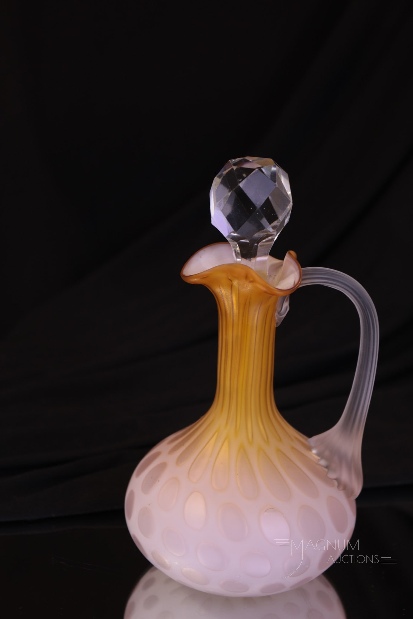 Victorian Apricot Raindrops Phoenix Glass Mother of Pearl Satin Glass Cruet (1 of 6)