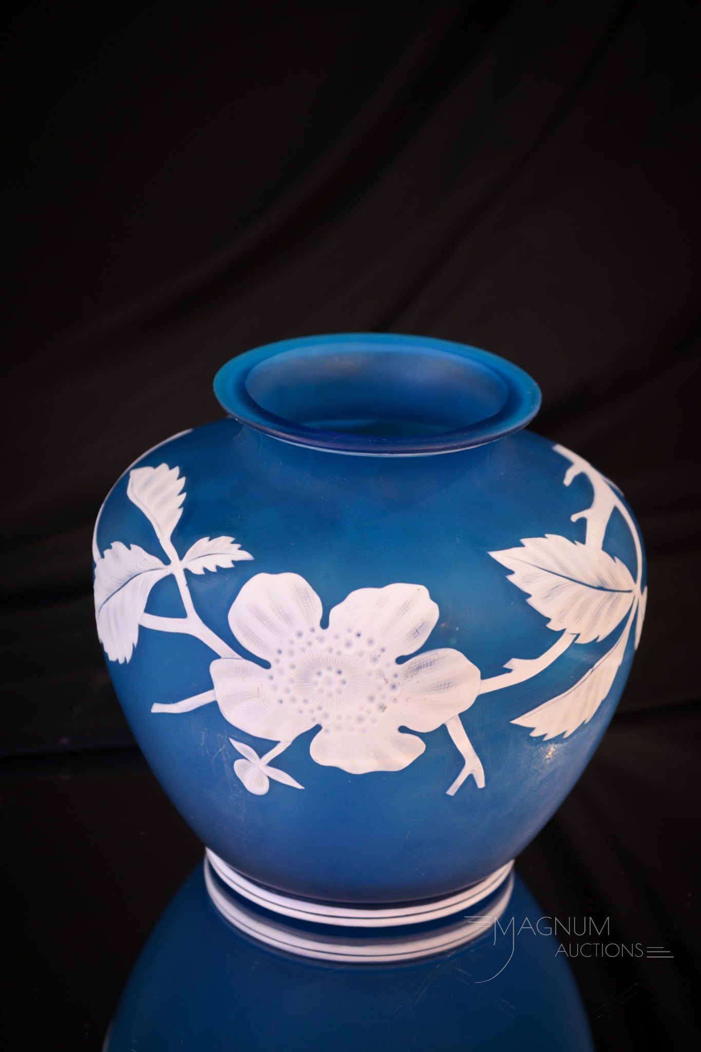 English Webb Cameo Victorian Glass Prussian Blue Vase (1 of 6)