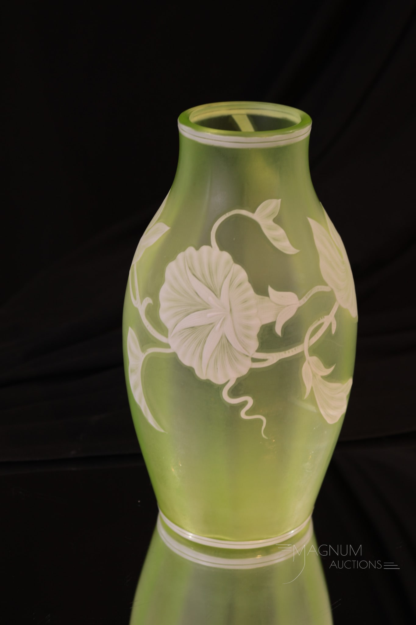 Signed Vaseline Cameo Glass Vase (1 of 7)