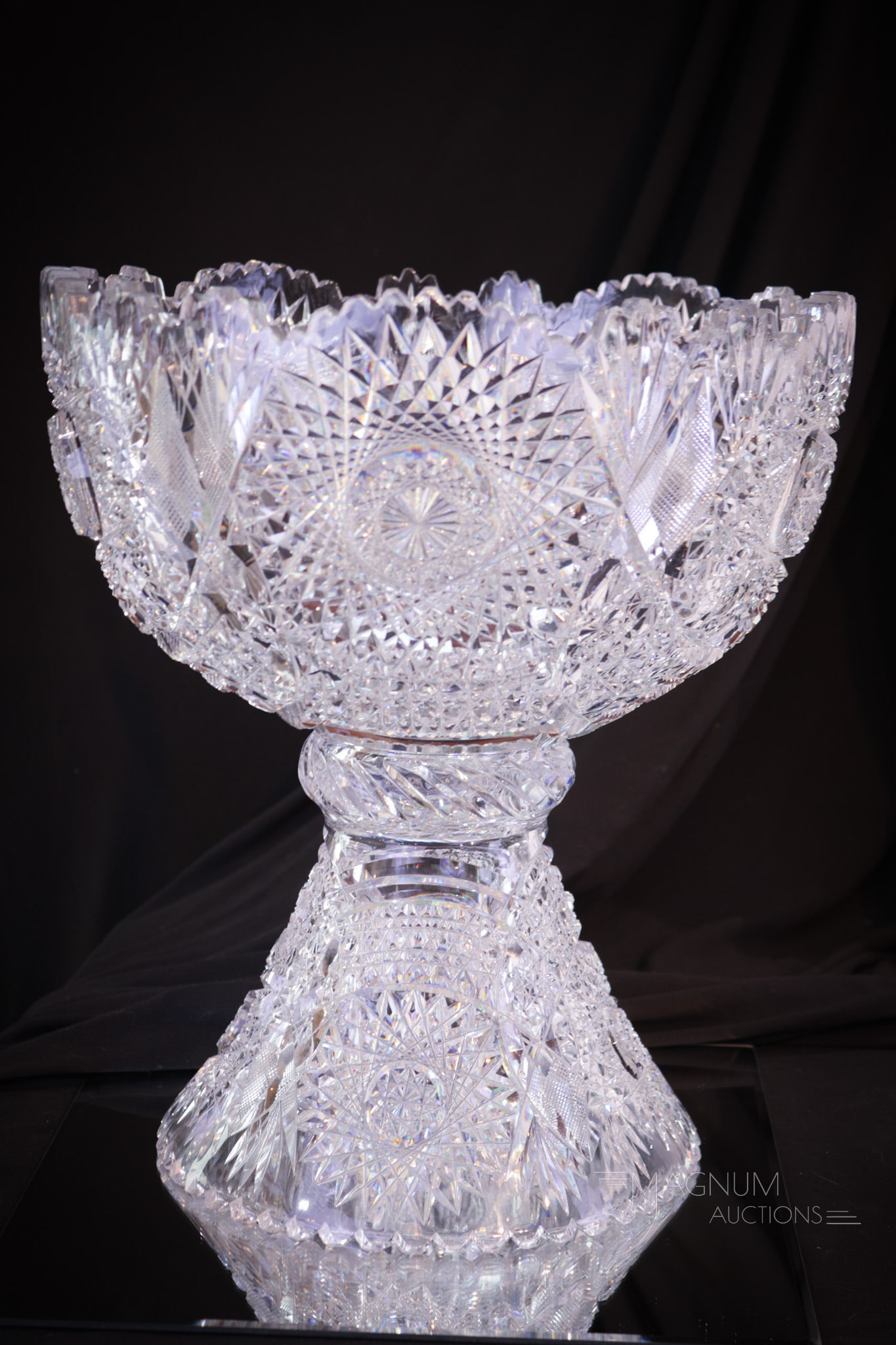 2 pc American Brilliant Period Cut Glass 14" Punch Bowl & Base (1 of 16)