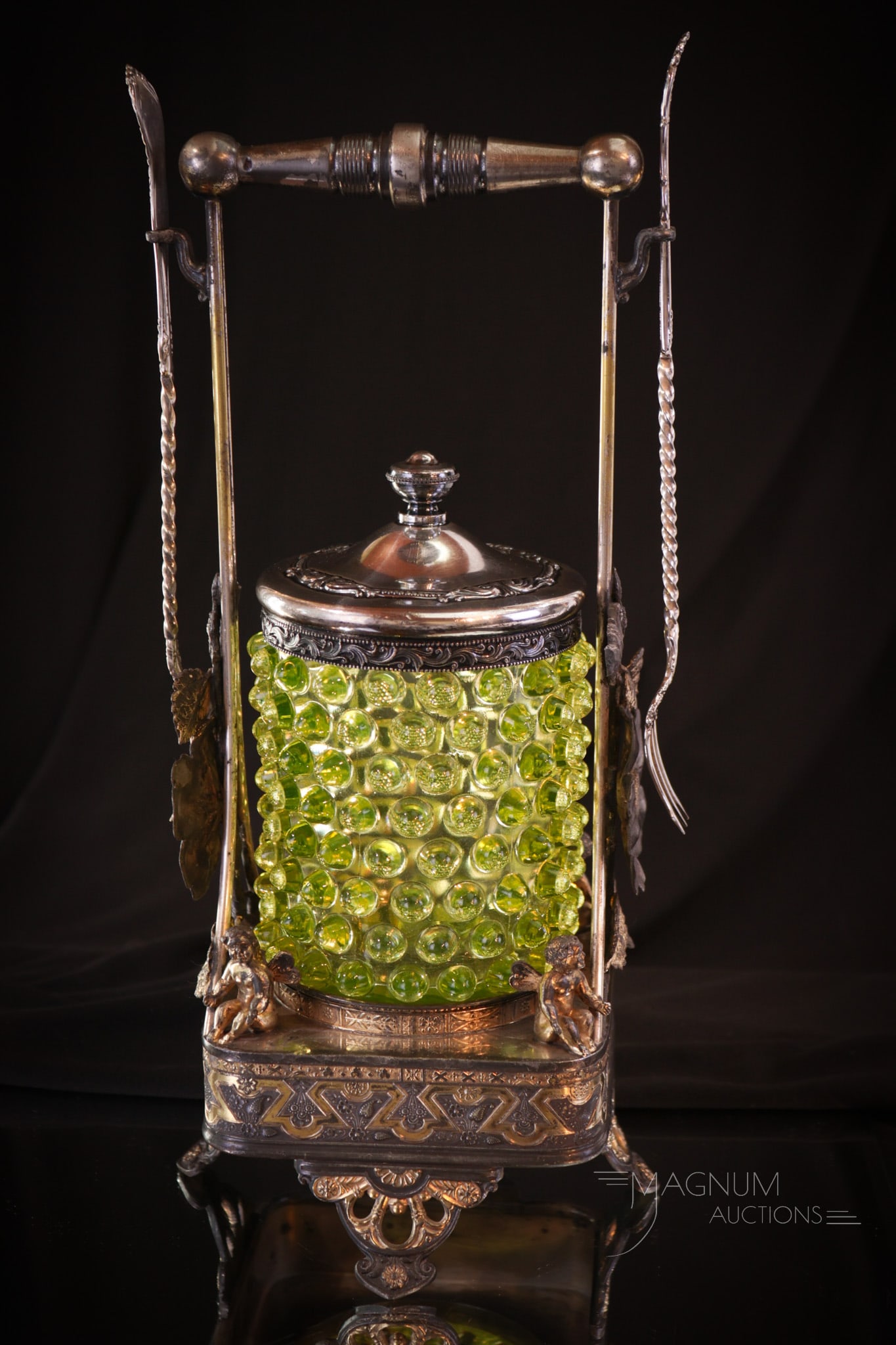 Simpson Hall Miller Victorian Silverplate Vaseline Hobb's Glass Pickle Castor (1 of 10)