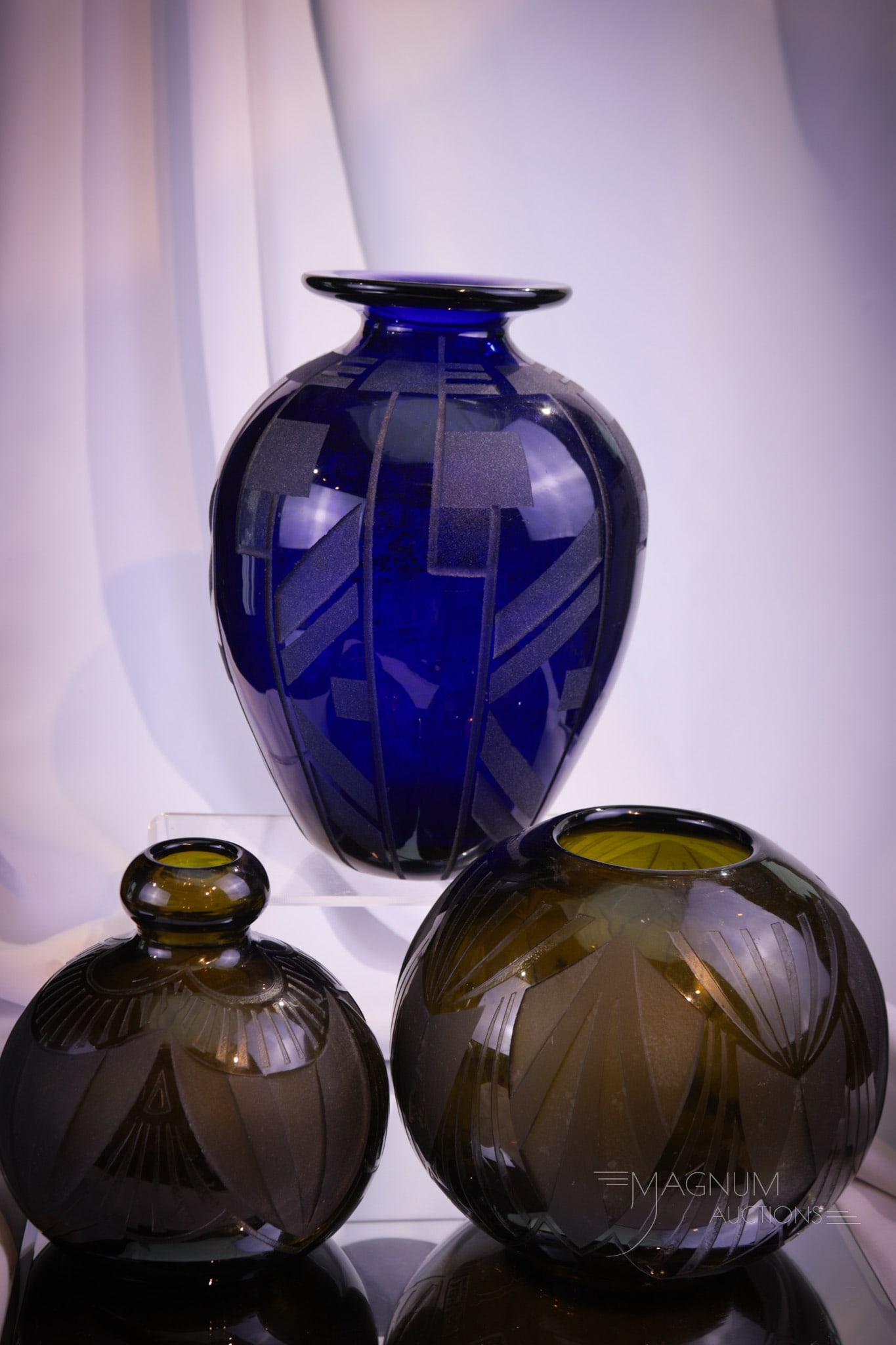 3 pc Art Deco French Cameo Glass Vases Legras & Vepart (1 of 9)