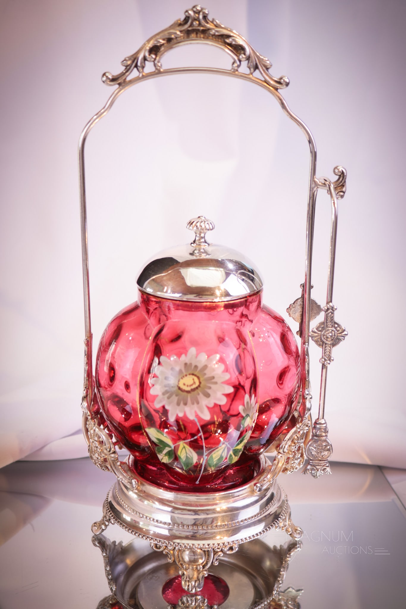 Homan Silverplate Cranberry Enameled Glass Victorian Pickle Castor (1 of 9)