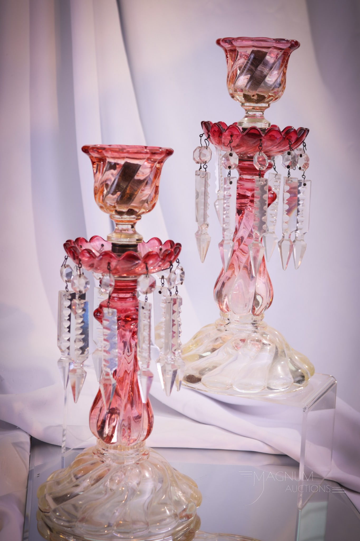 Baccarat Rose Tiente Swirl French Glass Candlesticks Lusters (1 of 7)