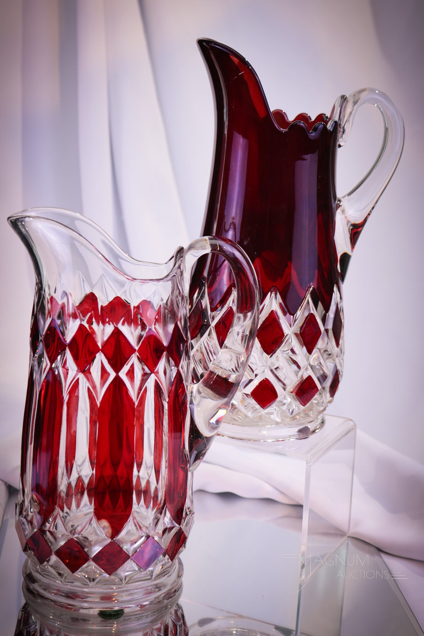 2 pc Lot Ruby Stained Victorian Glass Water Pitchers (1 of 9)