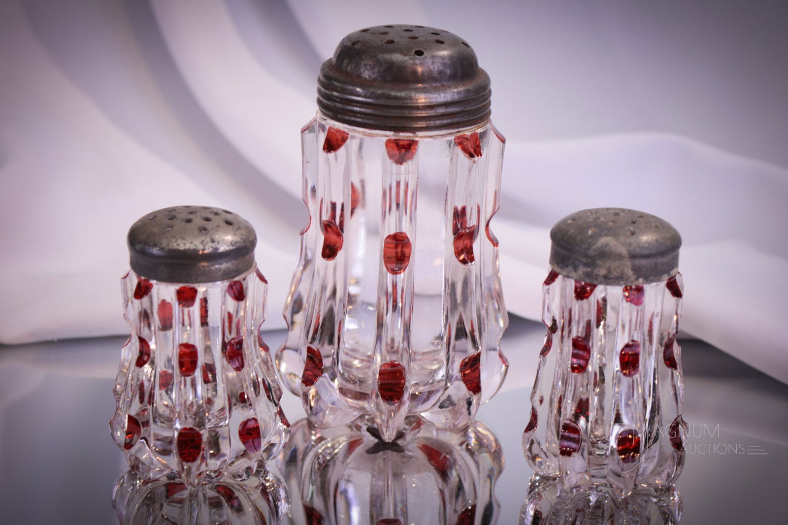 3 pc Lot Ruby Stained Ruby Stained Broken Column Sugar & Salt Shakers (1 of 7)