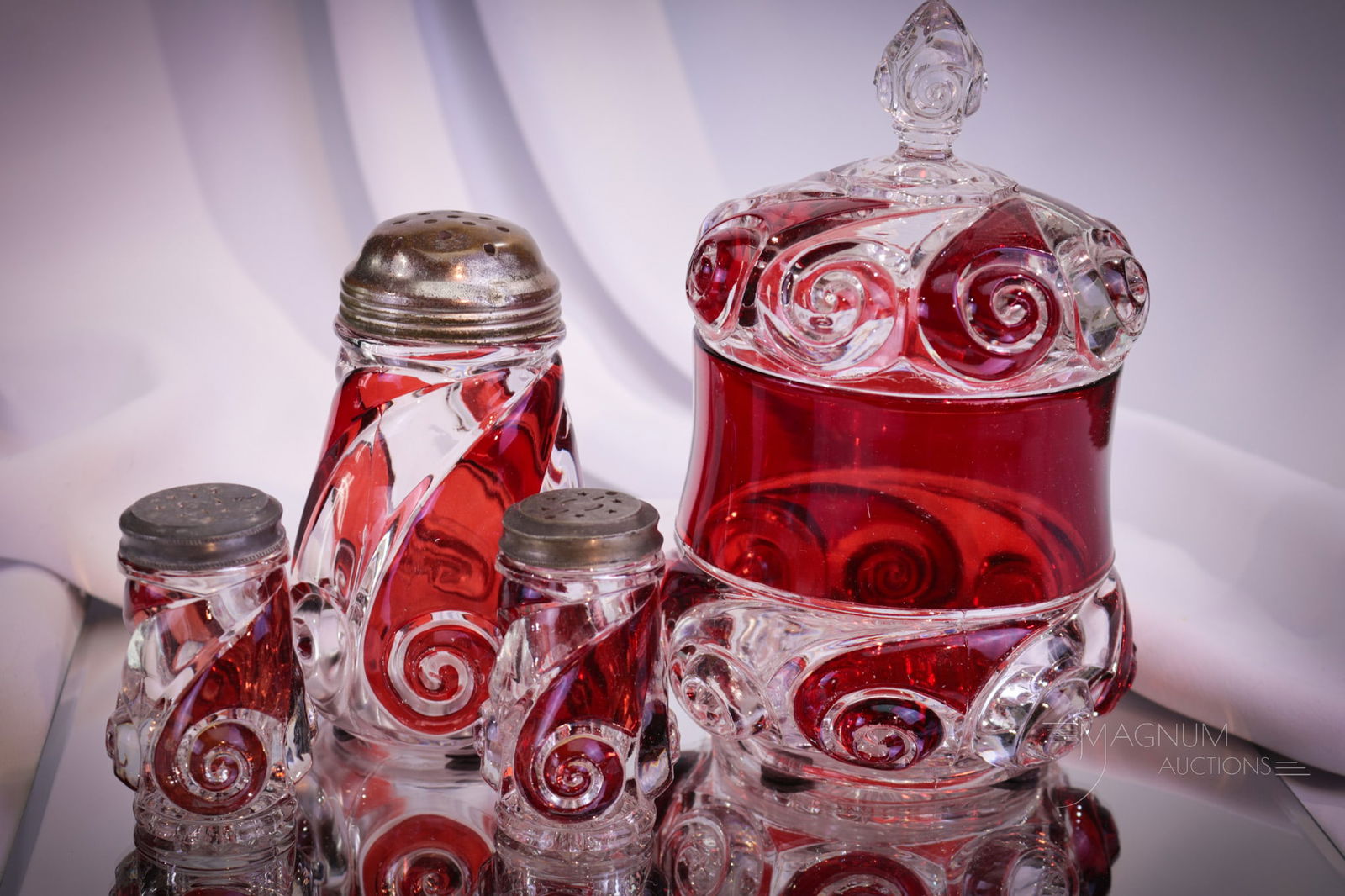 4 pc Lot Ruby Stained Victorian Glass Snail Pattern (1 of 10)