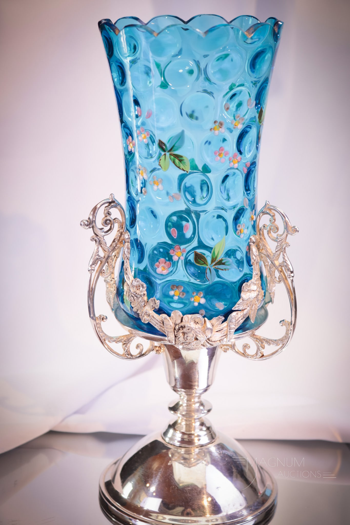 Pairpoint Victorian Silverplate Blue Enameled Glass Celery Vase (1 of 10)