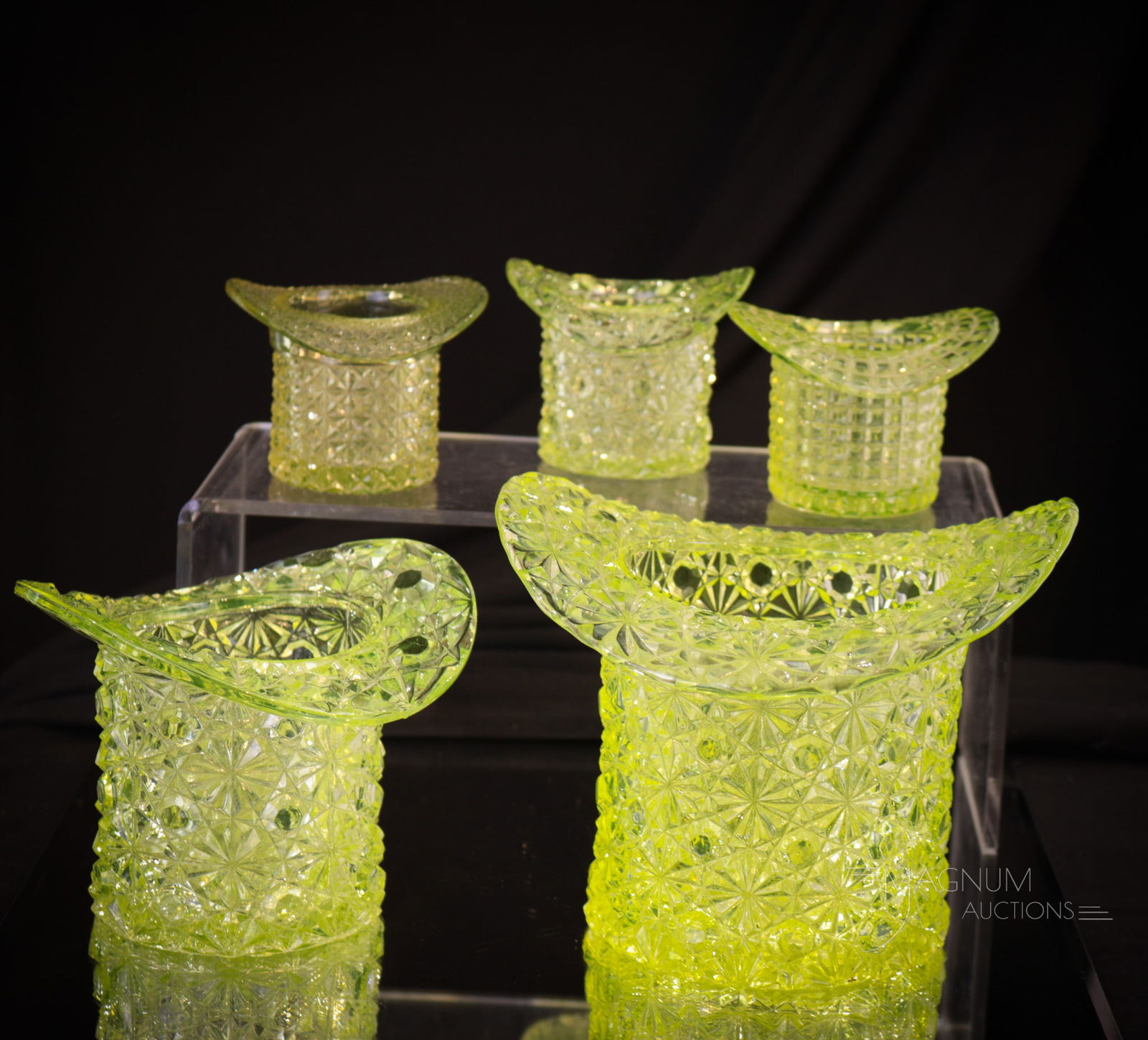 5 pc Lot Vaseline Glass Hat Lot Vases & Toothpicks (1 of 8)