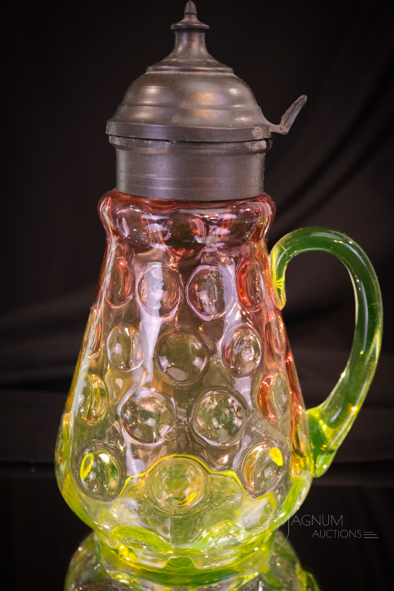 Hobb's Victorian Vaseline Cranberry Glass Rubina Verde Syrup Pitcher (1 of 7)