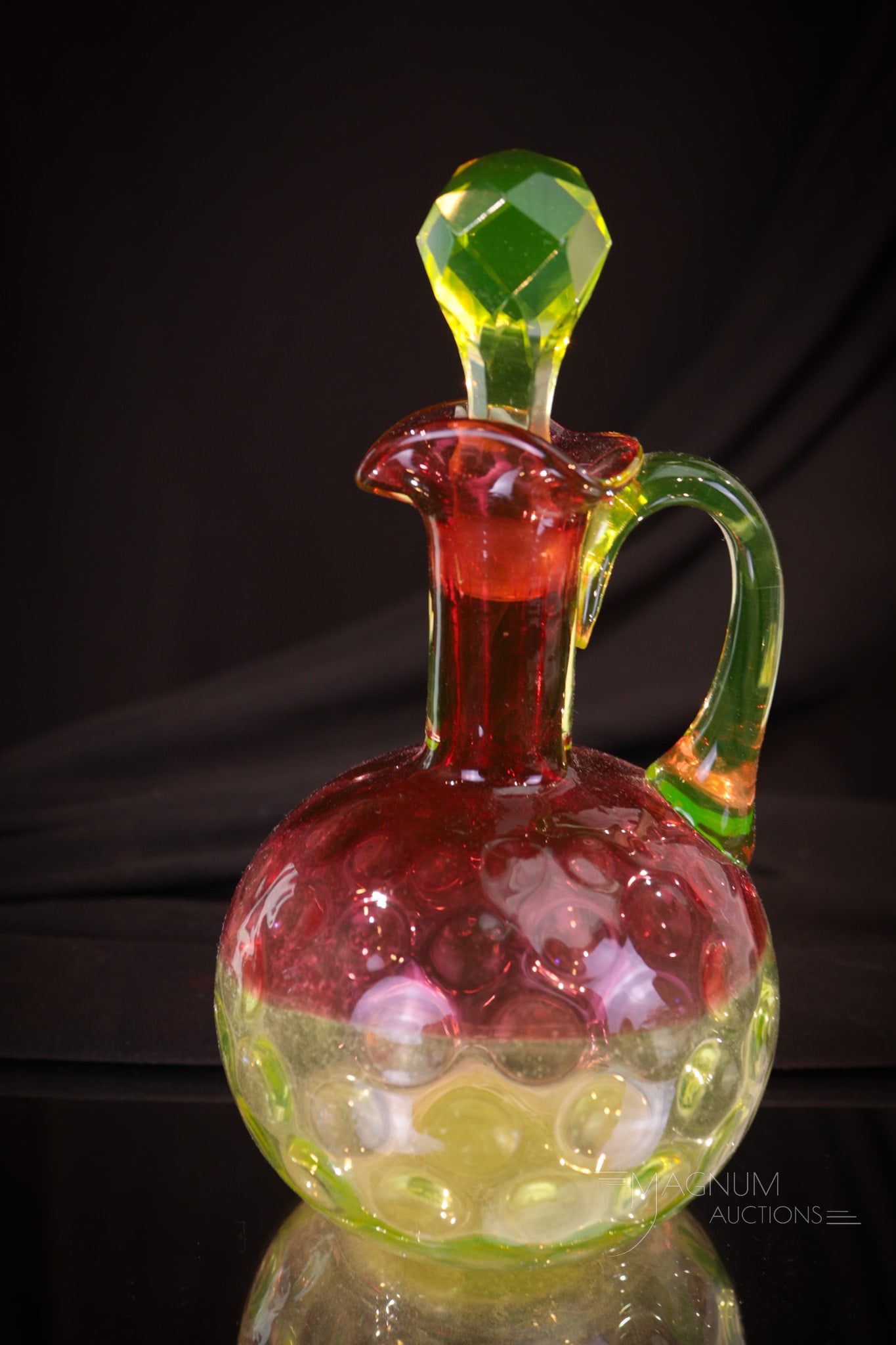 Hobb's Cranberry Vaseline Glass Victorian Cruet (1 of 7)