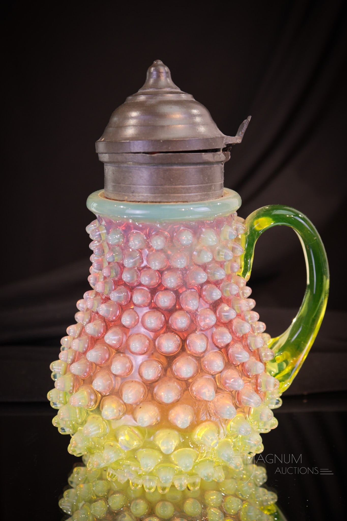Hobb's Cranberry Vaseline Opalescent Hobnail Victorian Syrup Pitcher (1 of 8)