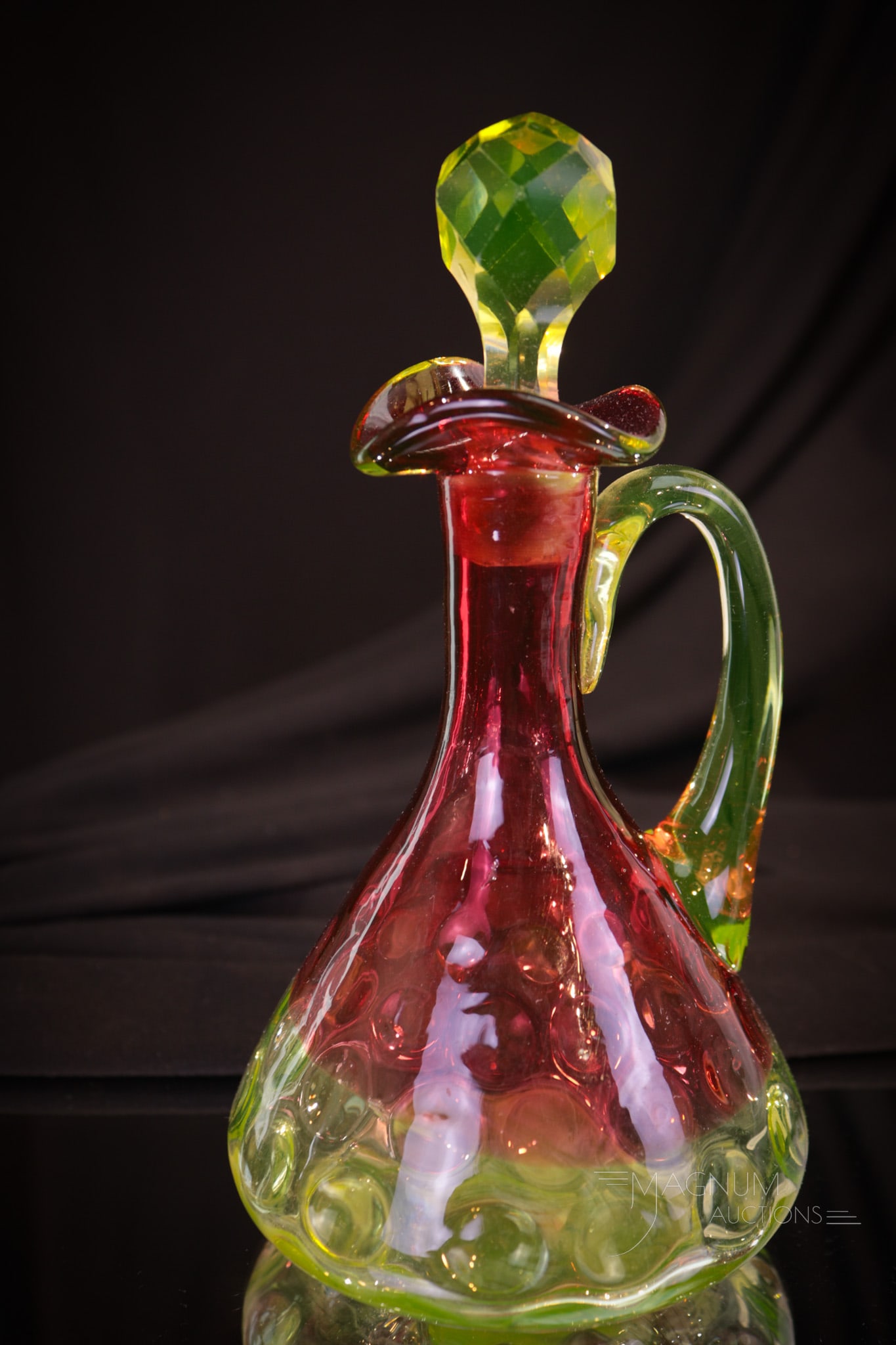 Hobb's TeePee Cranberry Vaseline Victorian Glass Cruet (1 of 7)