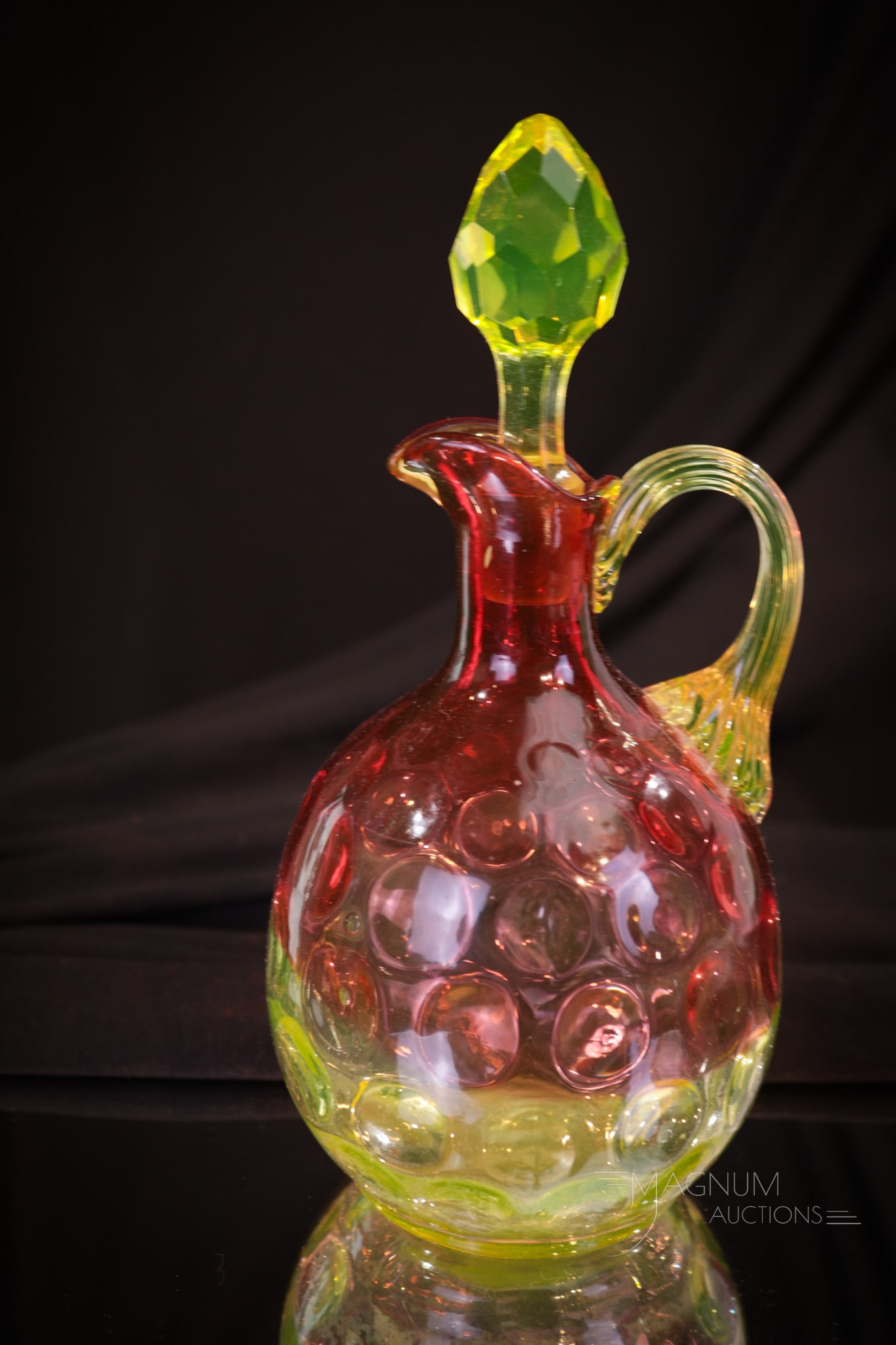 Hobbs Cranberry Vaseline Victorian Glass Cruet (1 of 7)
