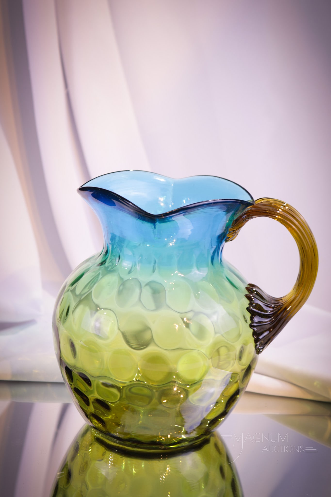 Very Rare Hobb's Blue to Amber Victorian Glass Water Pitcher (1 of 4)