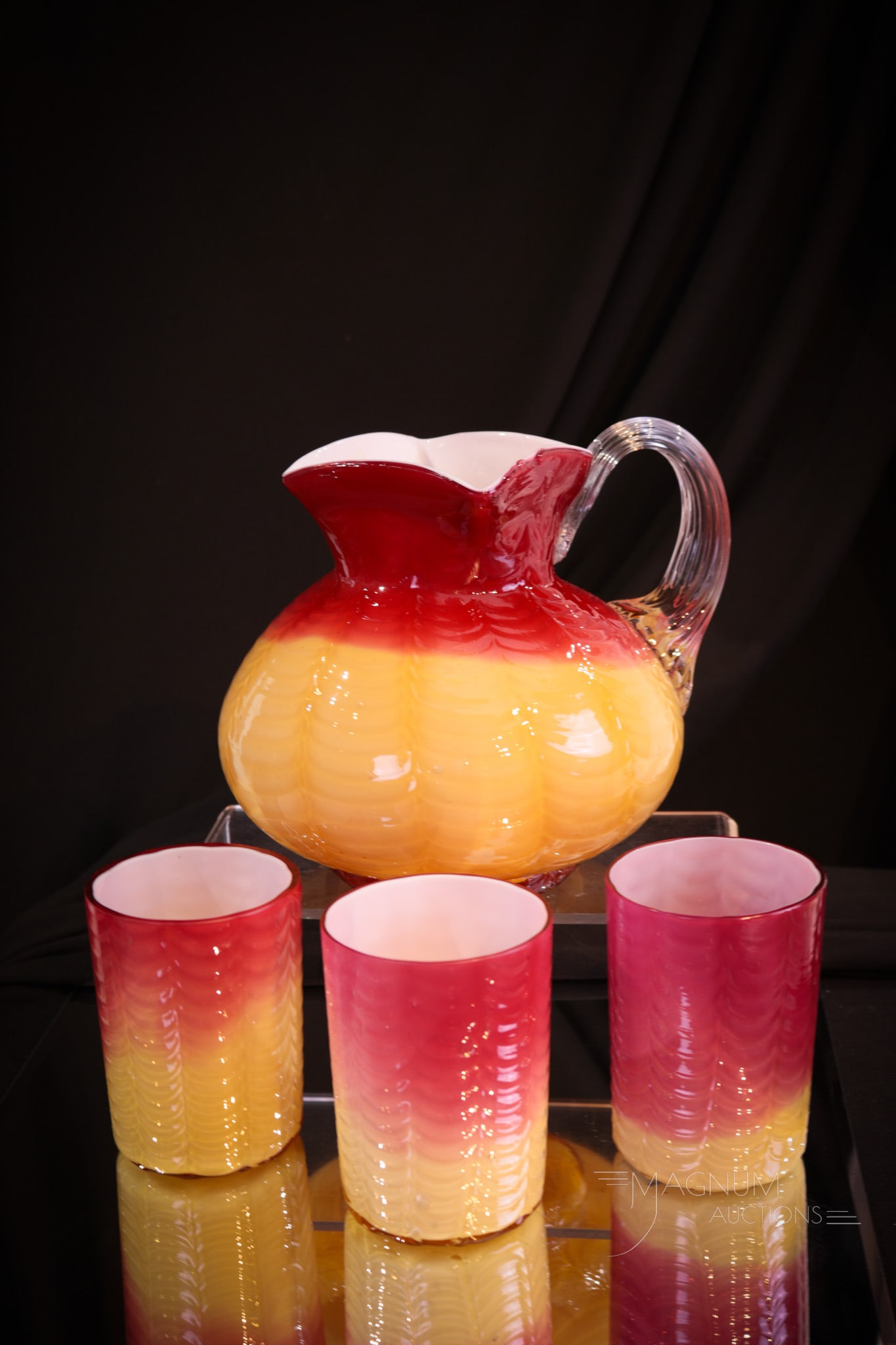 4 pc Phoenix Amberina Victorian Cased Glass Drape Water Set (1 of 11)