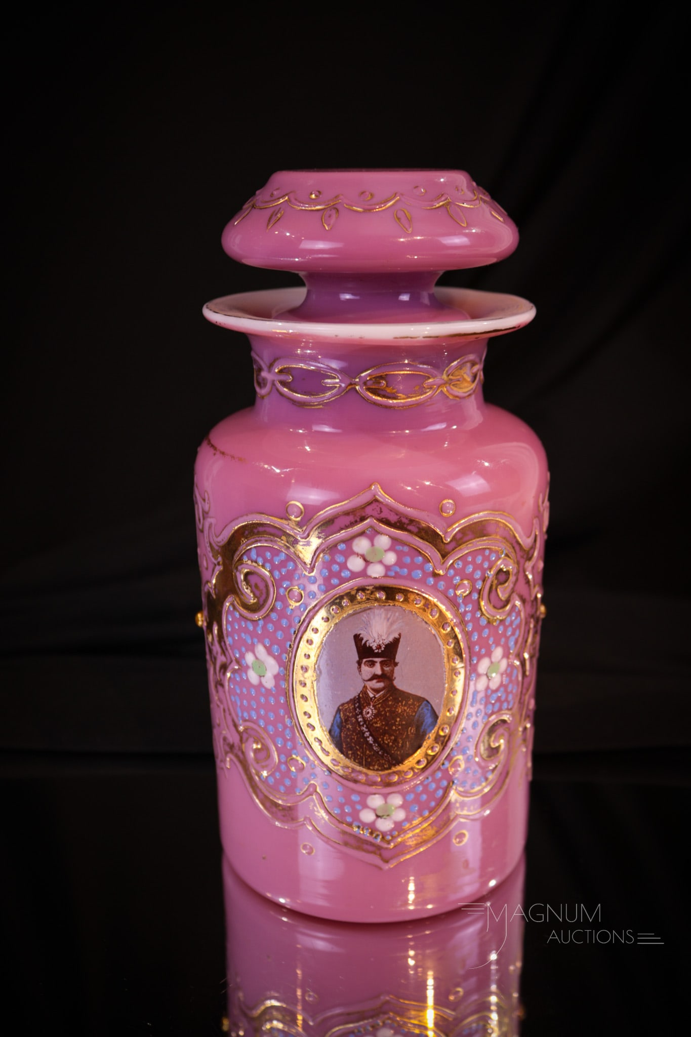 Victorian Pink Gilt Enameled Bristol Glass Prussion Tea Decanter (1 of 6)