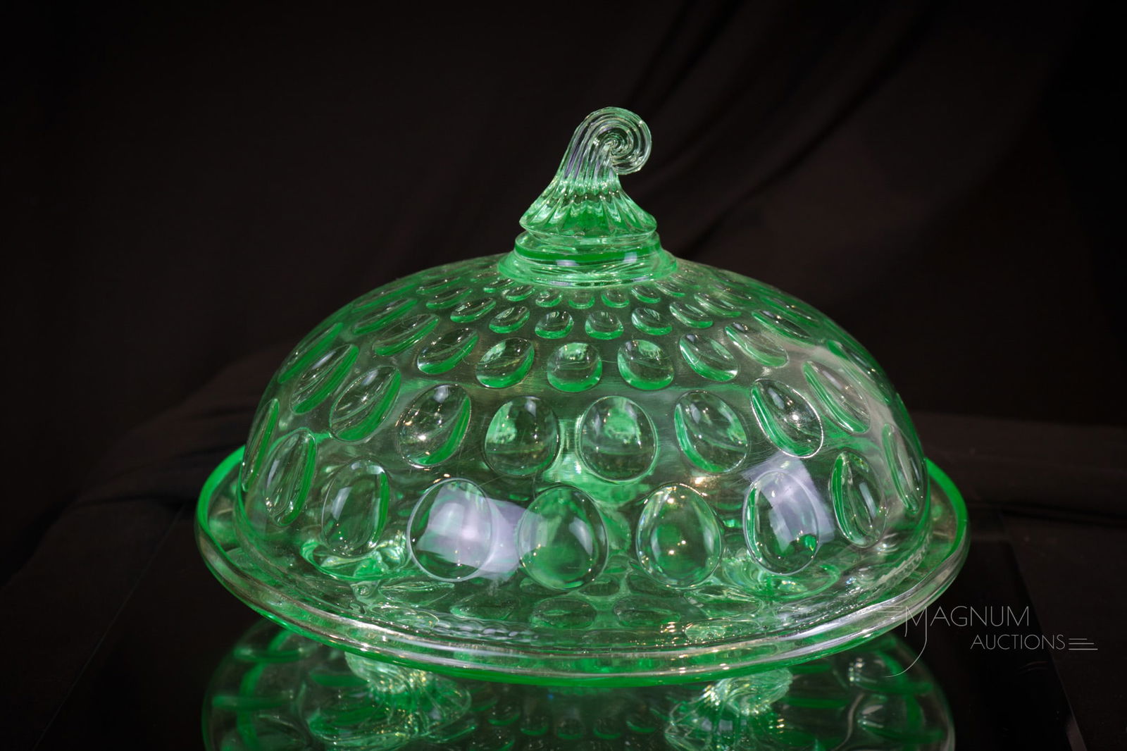 Marine Green Uranium Victorian Glass Rare Cake Plate & Dome (1 of 9)