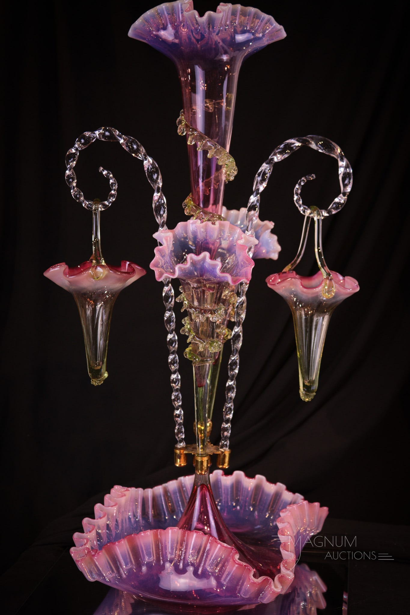 Large Victorian 22" Cranberry Opalescent Vaseline Epergne (1 of 8)