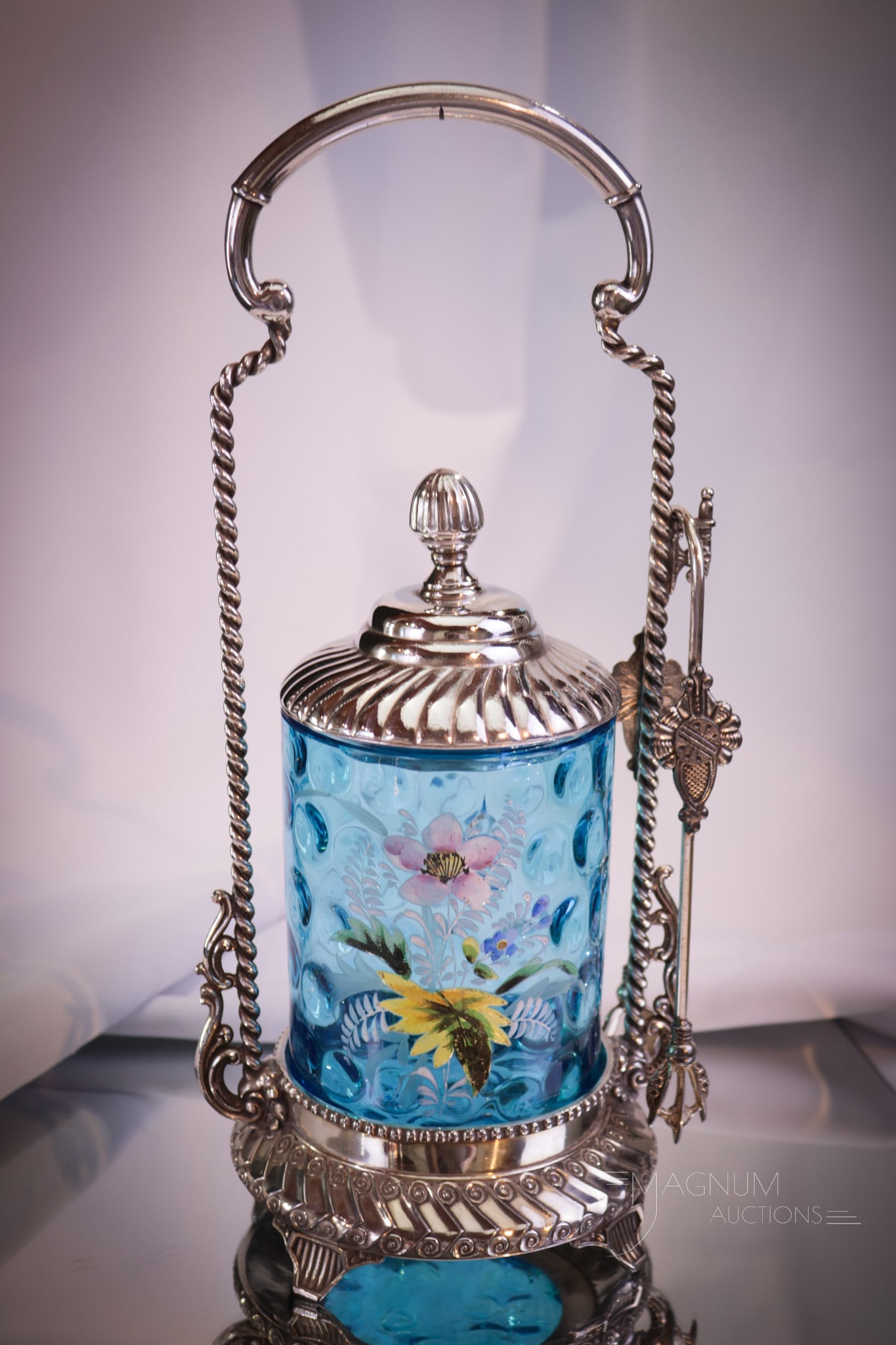 Meriden Silverplate Blue Enameled Victorian Pickle Castor (1 of 10)