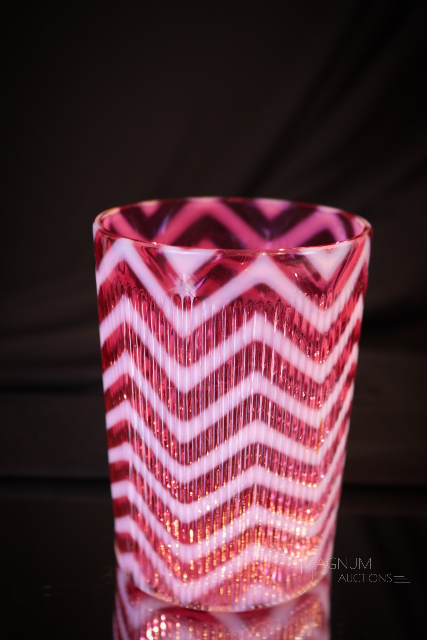 Northwood Cranberry Ribbed Herrinbone Opalescent Victorian Tumbler (1 of 4)