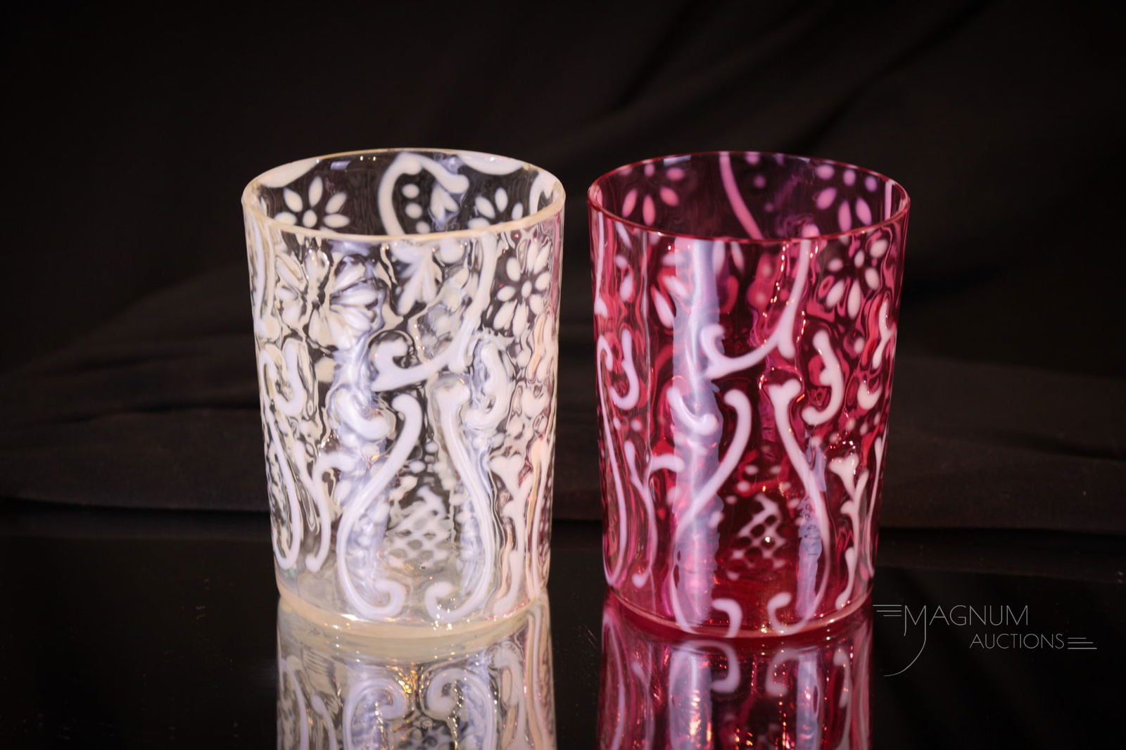 2 pc Lot Beaumont Arabian Nights Victorian Tumblers Cranberry Opalescent & More (1 of 7)