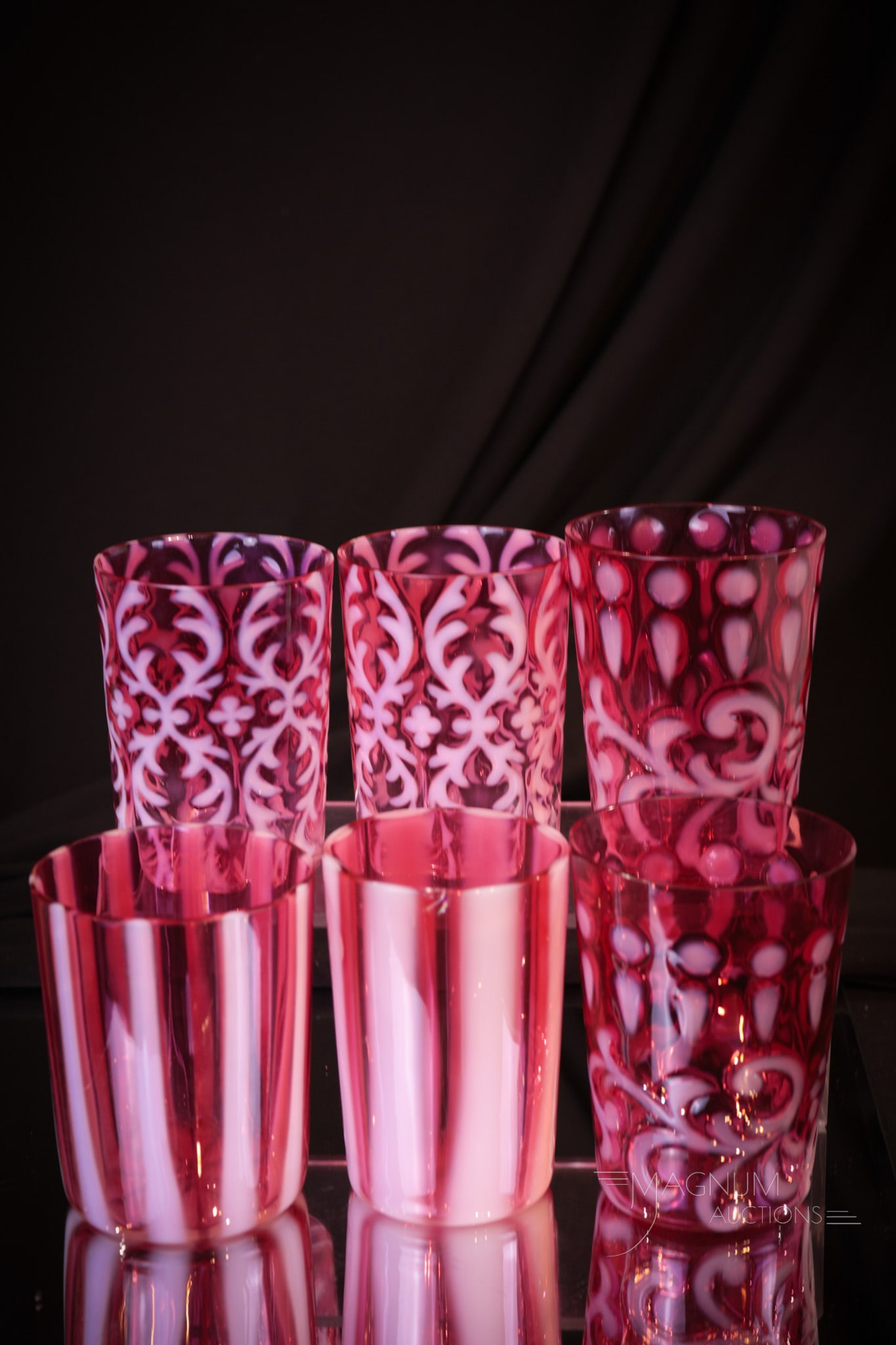 6 pc Lot Victorian & More Cranberry Opalescent Glass Tumblers (1 of 3)