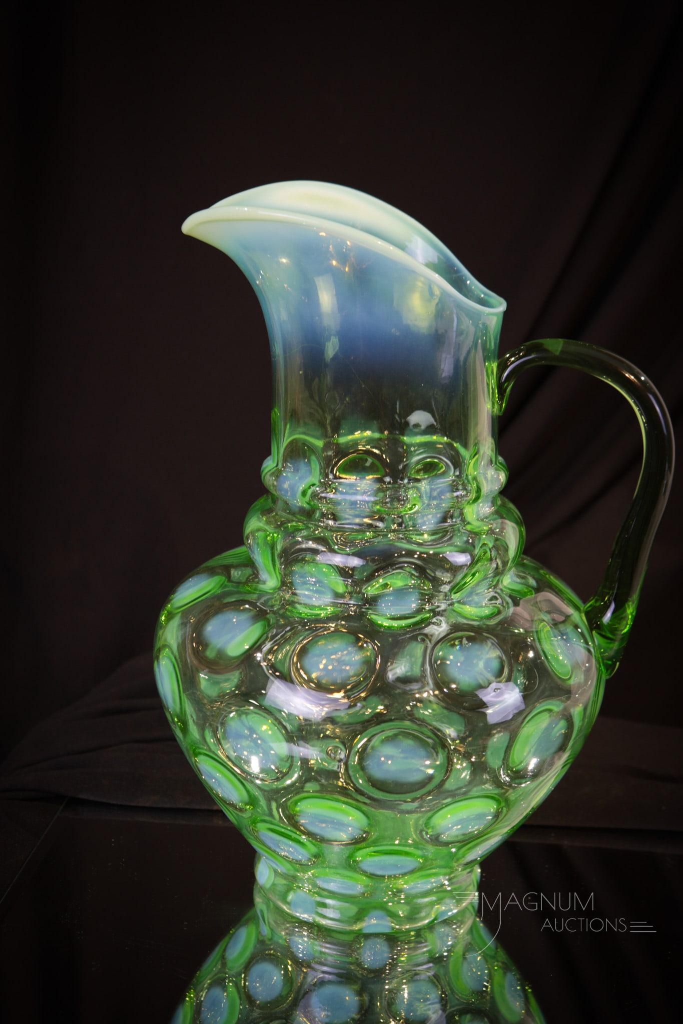 Northwood Green Opalescent Coinspot 3-Tier Tankard Pitcher (1 of 4)