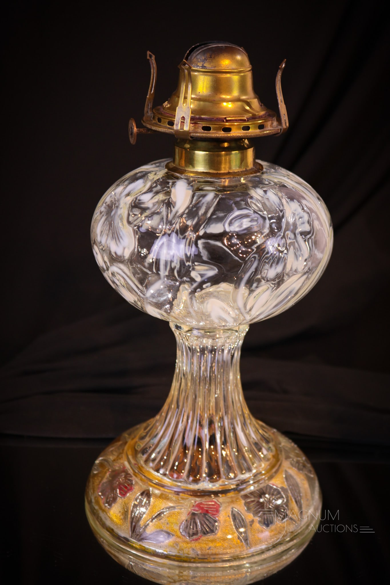 Goofus Decorated Victorian Opalescent Daffodils Stand Oil Lamp (1 of 5)