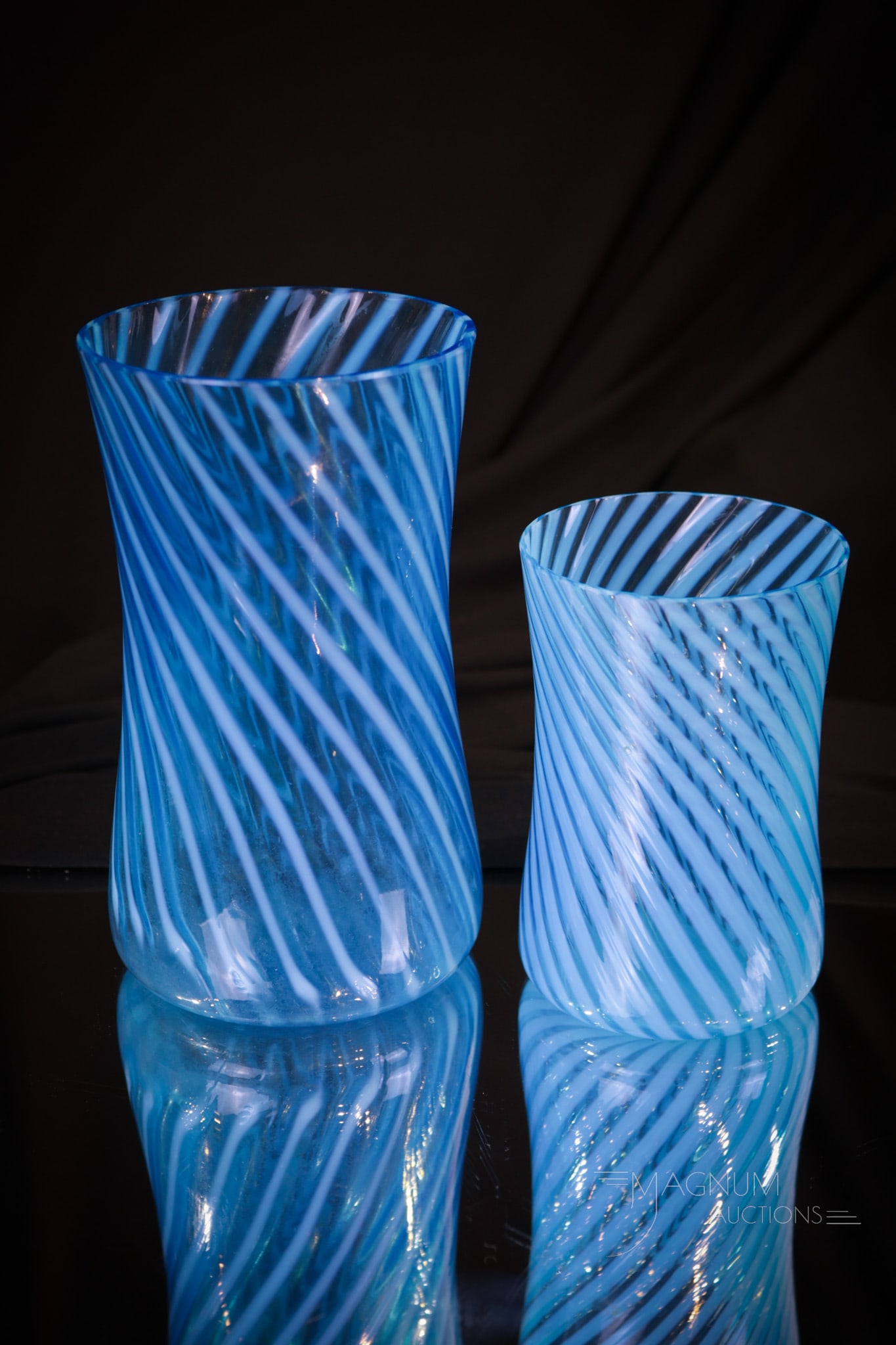 Hobb's Victorian Blue Opalescent Swirl Celery Vase & Spooner (1 of 7)