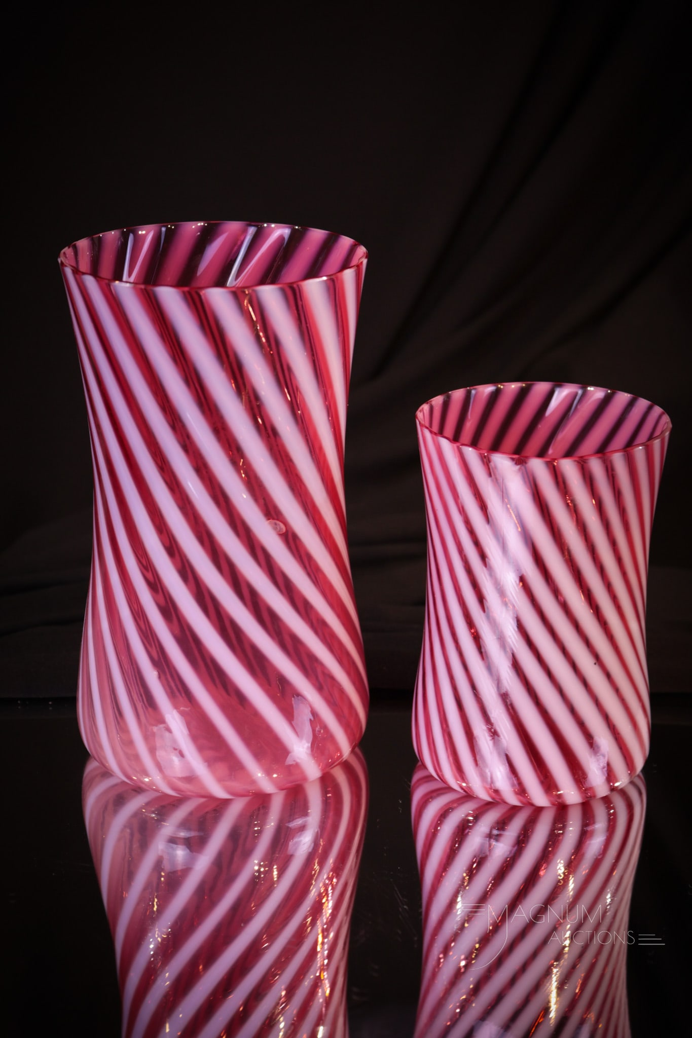 2 pc Lot Hobb's Cranberry Opalescent Swirl Glass Celery Vase & Spooner (1 of 7)