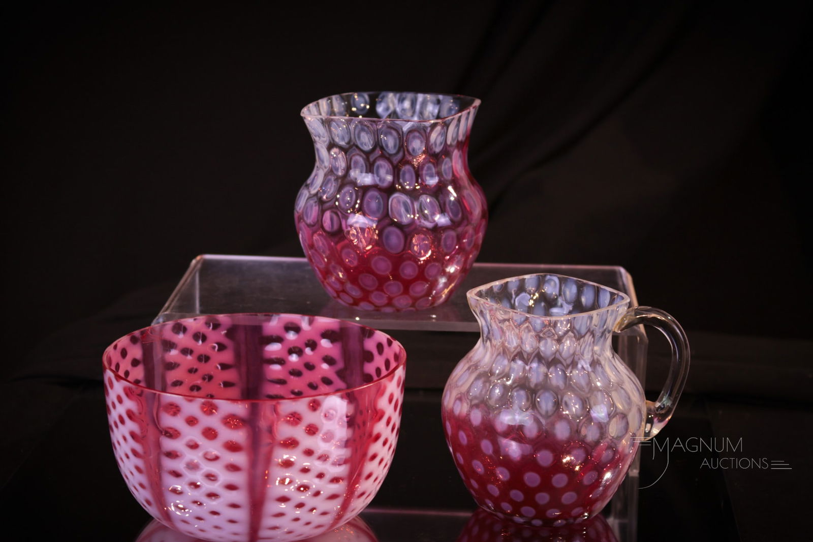 3 pc Lot Phoenix & More Cranberry Rubina Opalescent Victorian Glass (1 of 12)