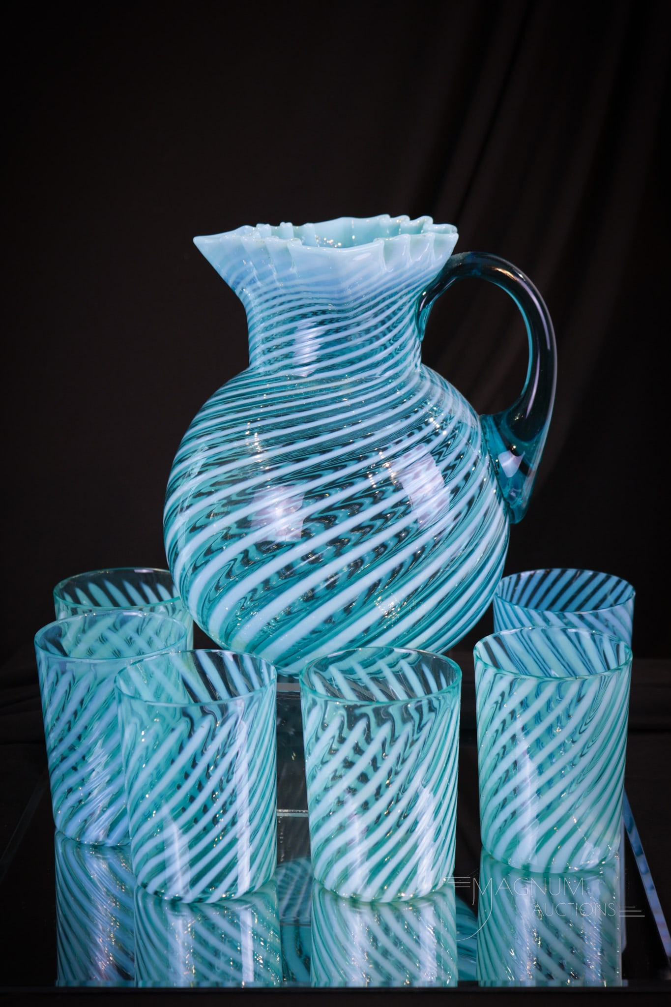 7 pc Northwood Blue Opalescent Victorian Glass Water Set (1 of 13)