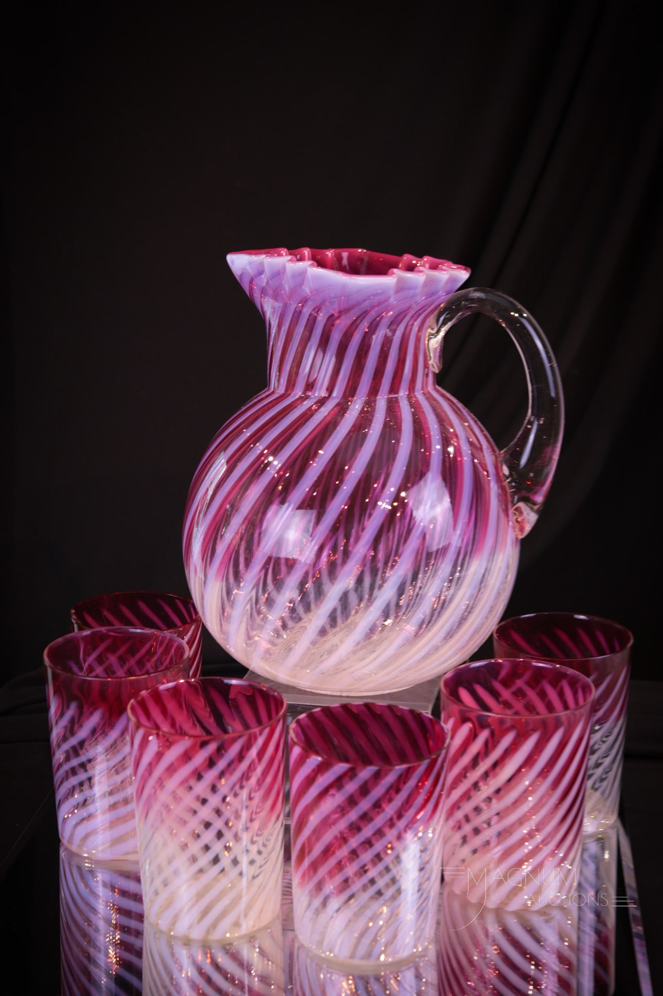 7 pc Northwood Cranberry Rubina Opalescent Victorian Glass Water Set (1 of 10)