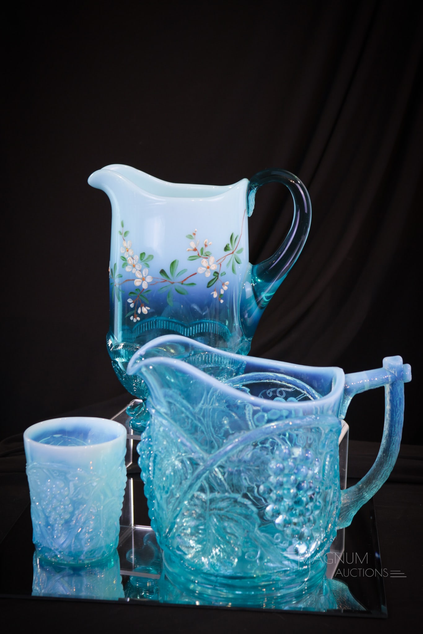 3 pc Lot Blue Opalescent Victorian Glass (1 of 10)
