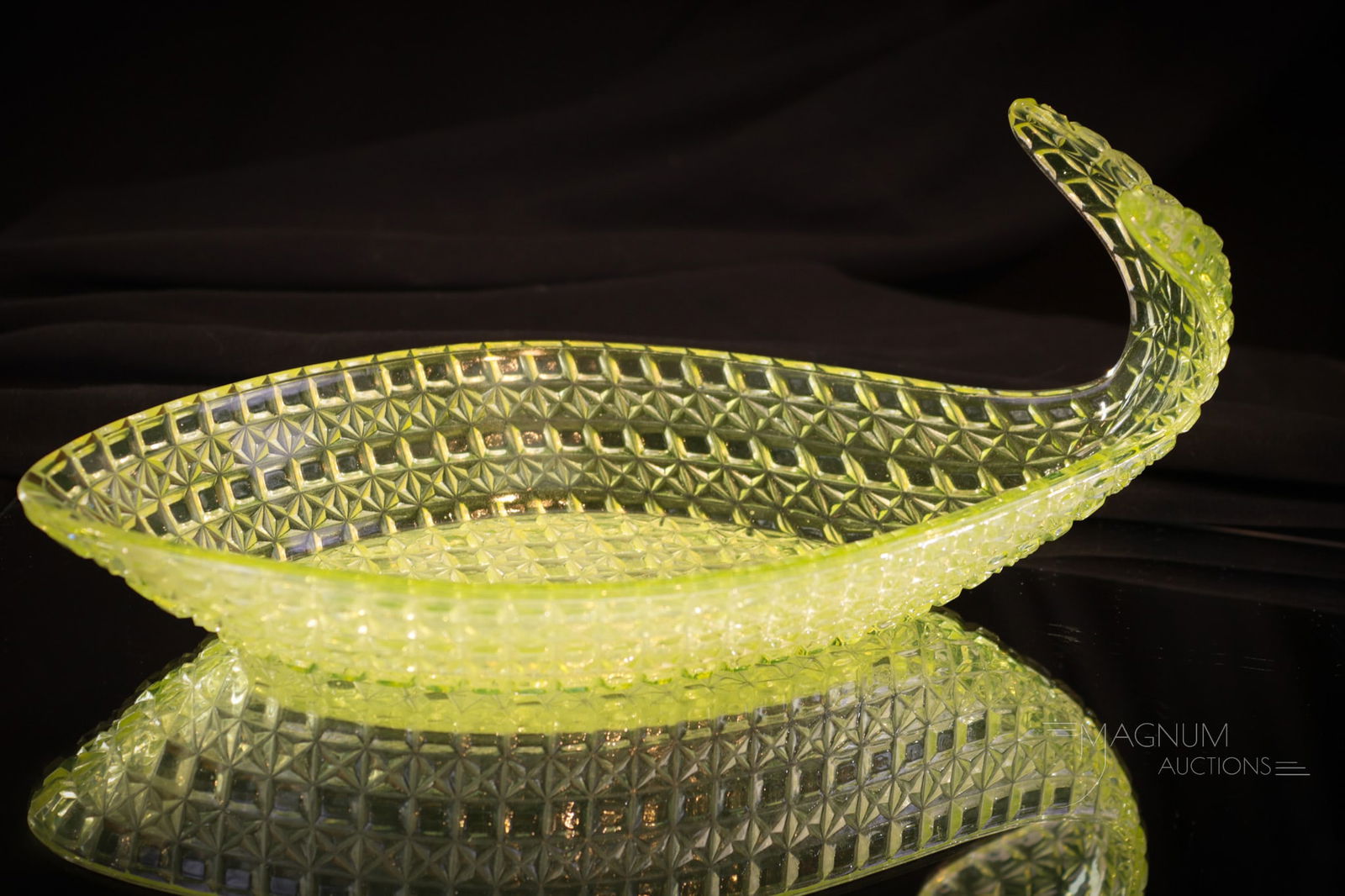 Victorian Vaseline Bryce Bros. Glass Co. Whale Spoon Rest: How charming is this piece? A whale form Bryce Bros., Glass Co. vaseline glass Victorian spoon rest in the form of a whale. This cutie measures 3 1/2" tall.