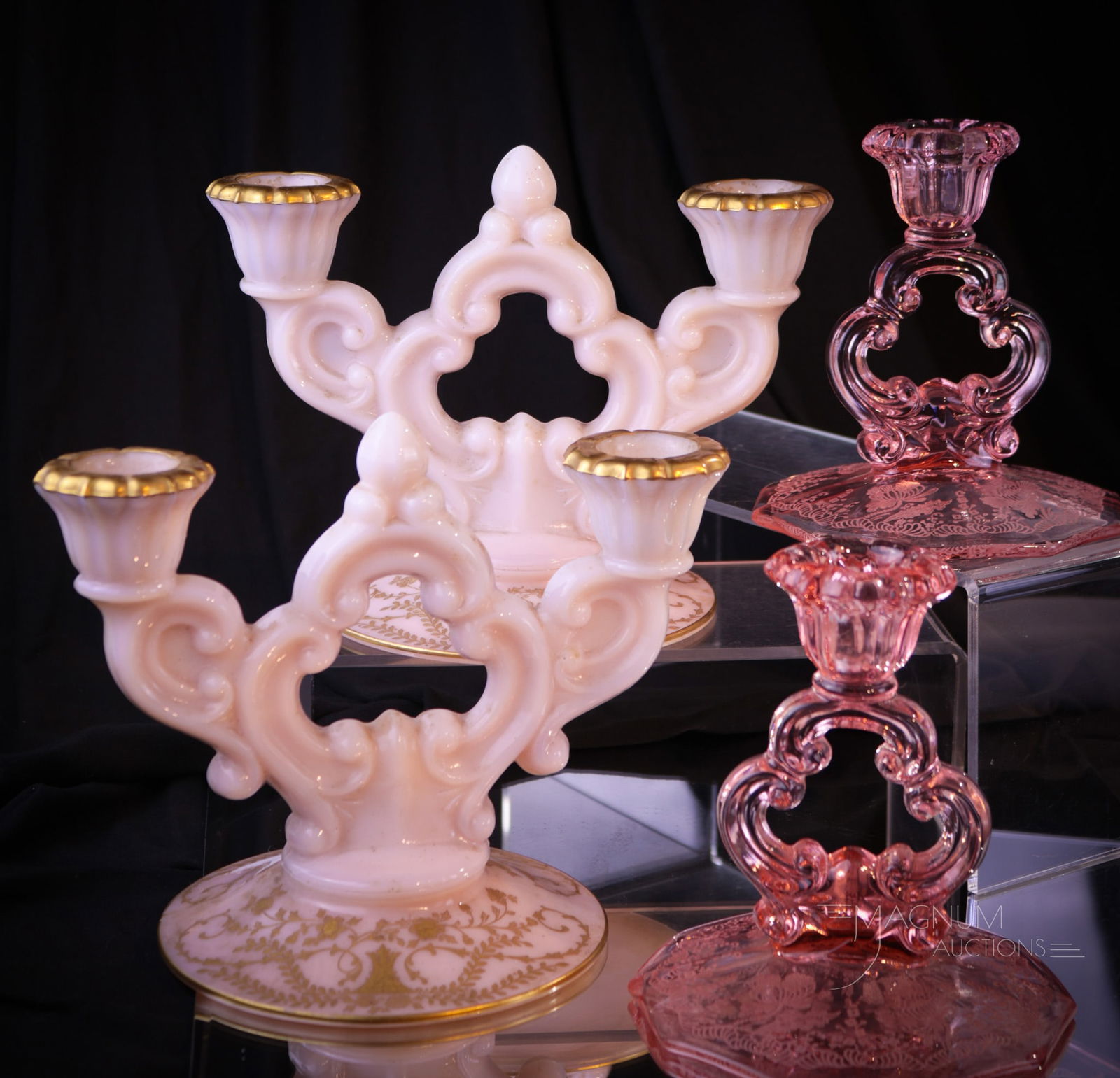 2 pr Lot Cambridge Glass Candlesticks (1 of 7)