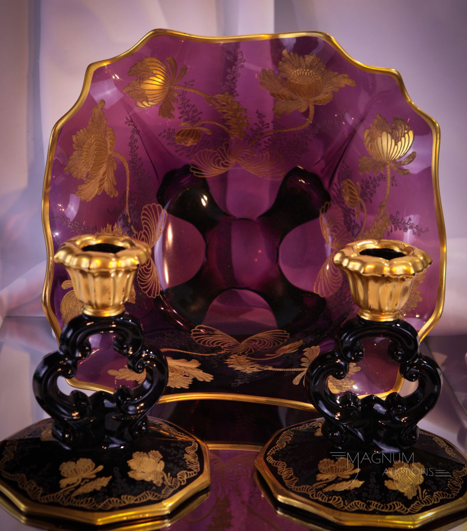 Rare Amythest Gloria Cambridge Glass Console Set (1 of 10)