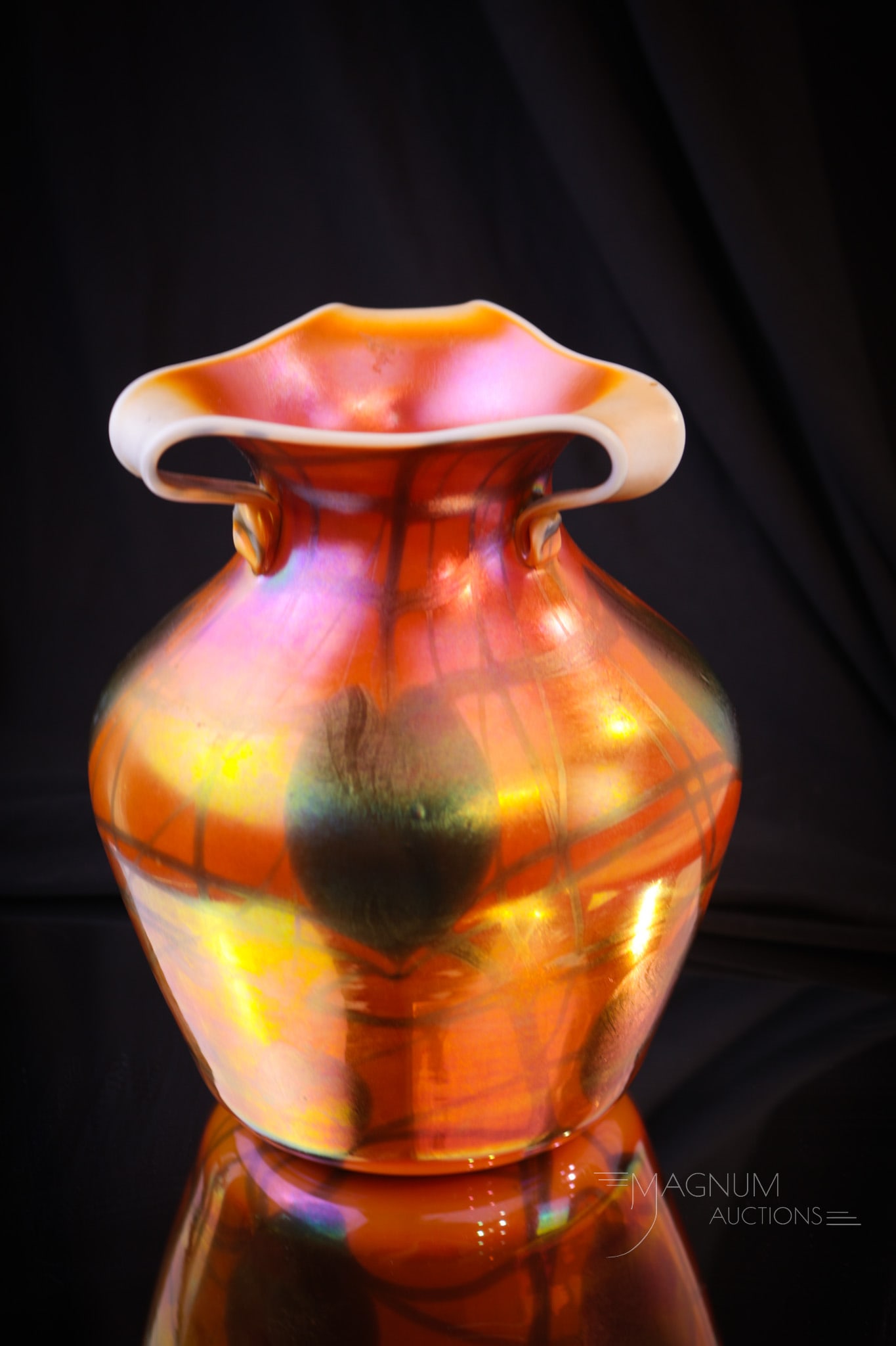 Imperial Freehand Iridescent Heart & Vine Rabbit Ear Vase (1 of 4)