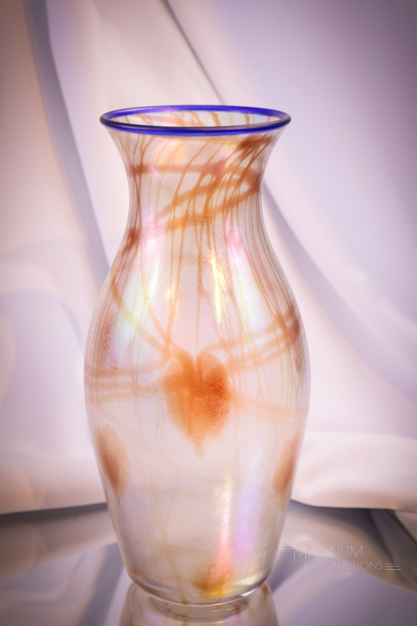 Imperial Freehand Red Orange & Blue Iridescent Glass Vase (1 of 5)