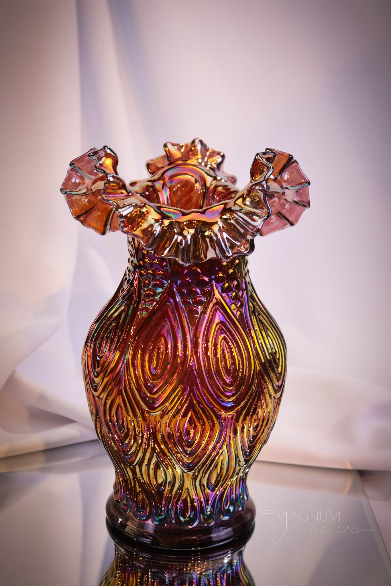 Millersburg Mitered Ovals Amethyst Carnival Glass Vase (1 of 6)