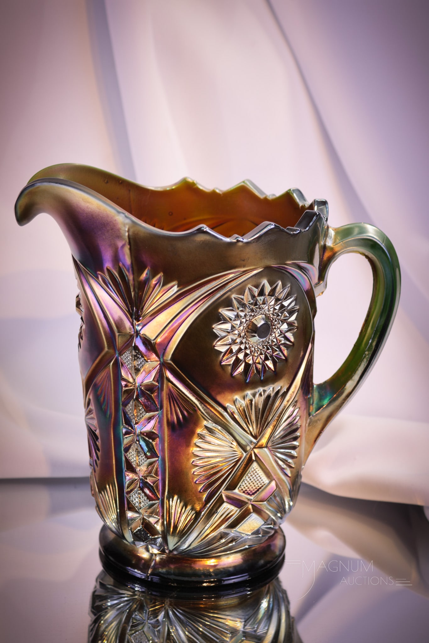 Millersburg Marilyn Green Carnival Glass Water Pitcher (1 of 5)