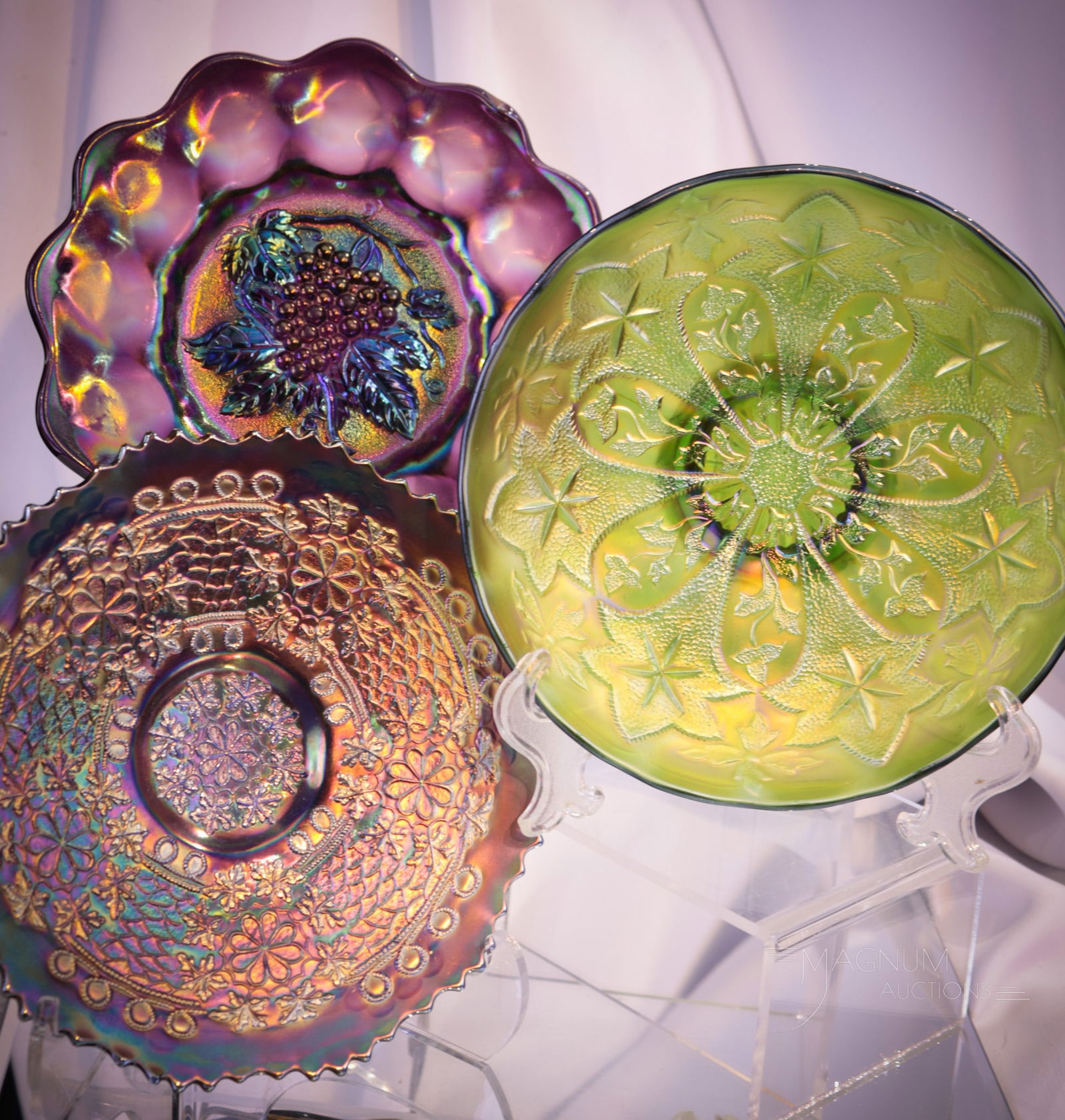 3 pc Lot Carnival Glass Millersburg Fenton & Imperial (1 of 10)