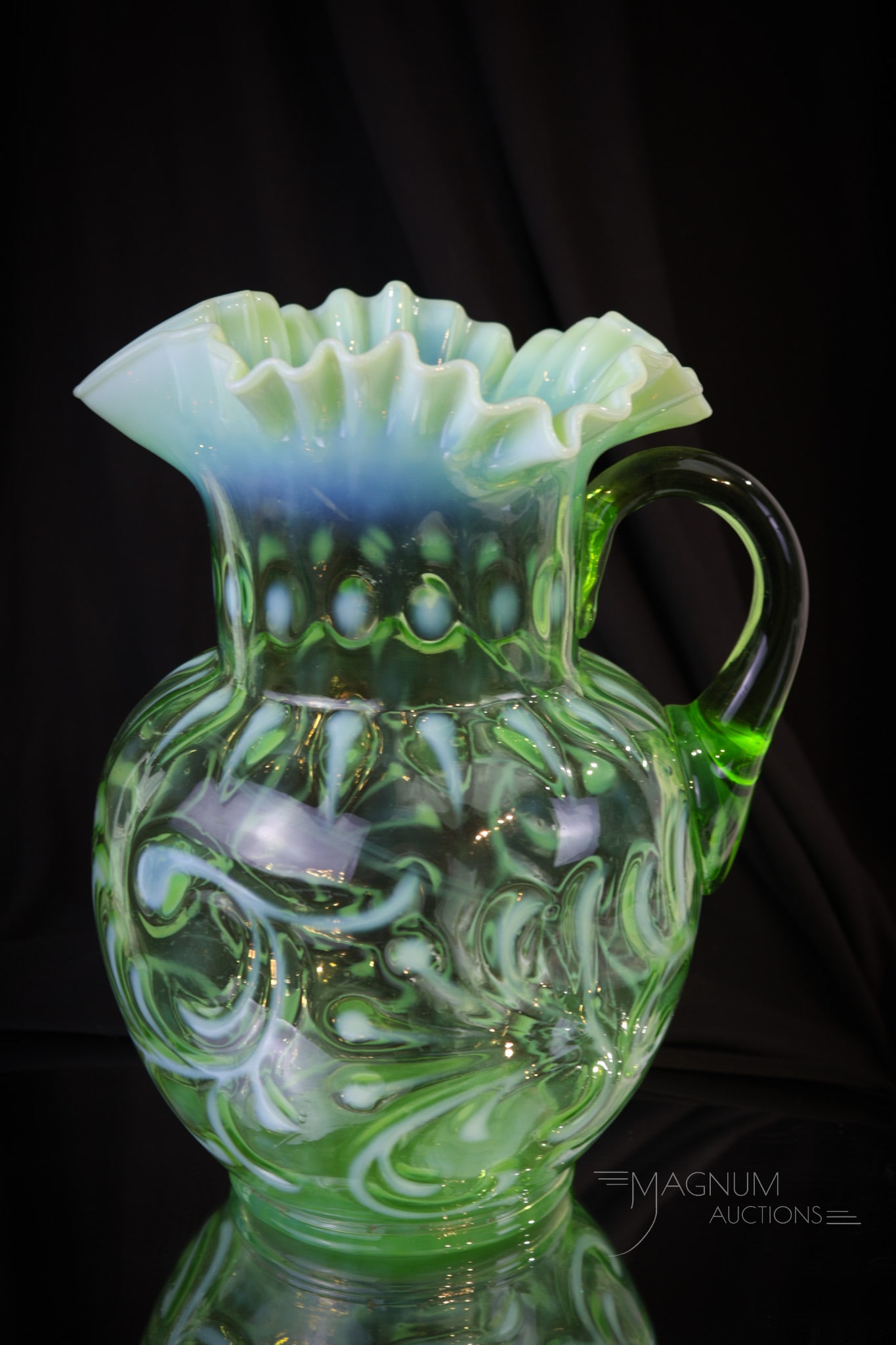 Jefferson Victorian Uranium Opalescent Glass Buttons & Braids Water Pitcher (1 of 5)