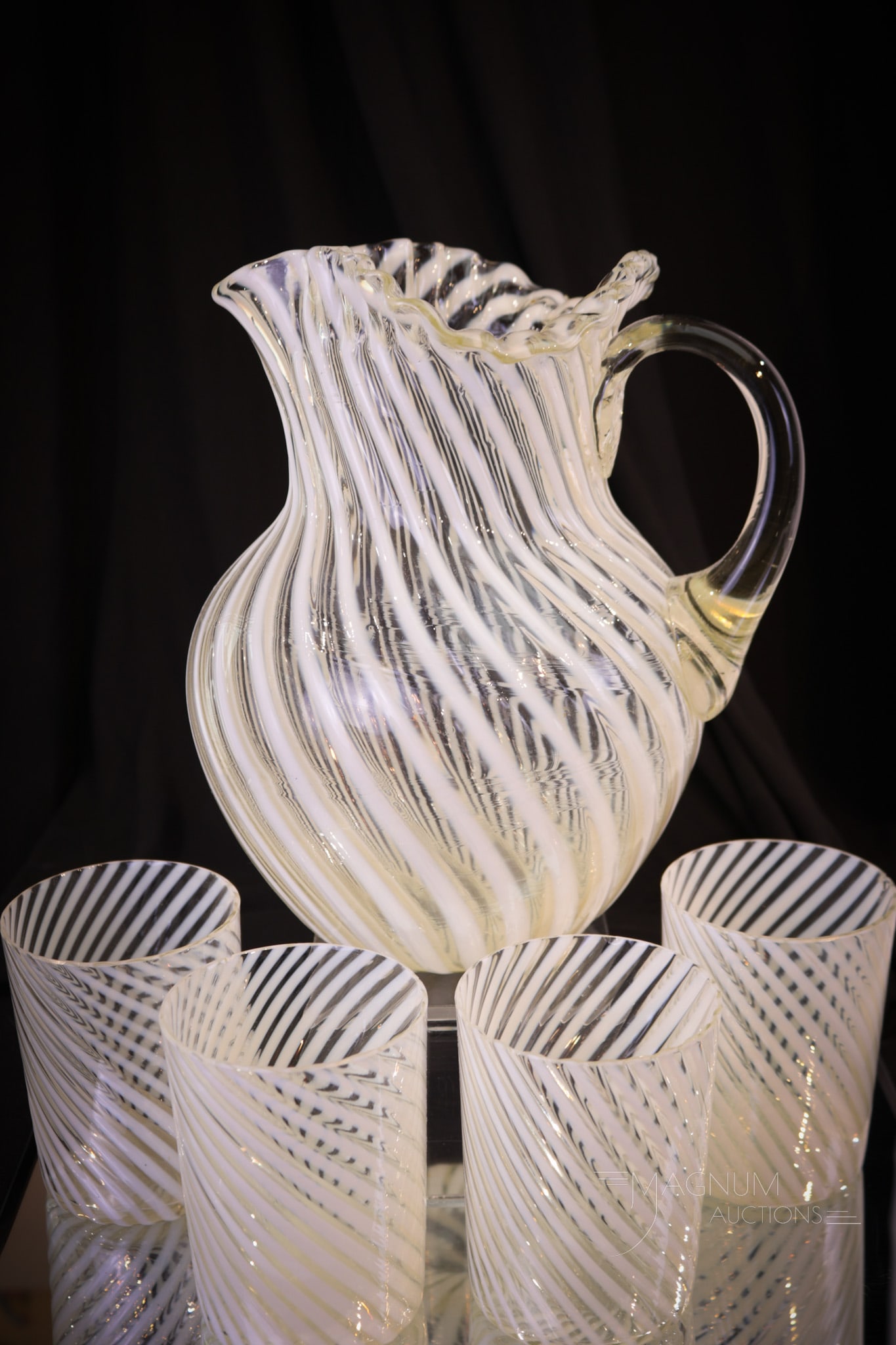 Hobb's Opalescent Swirl Victorian Glass 5pc water Set (1 of 14)