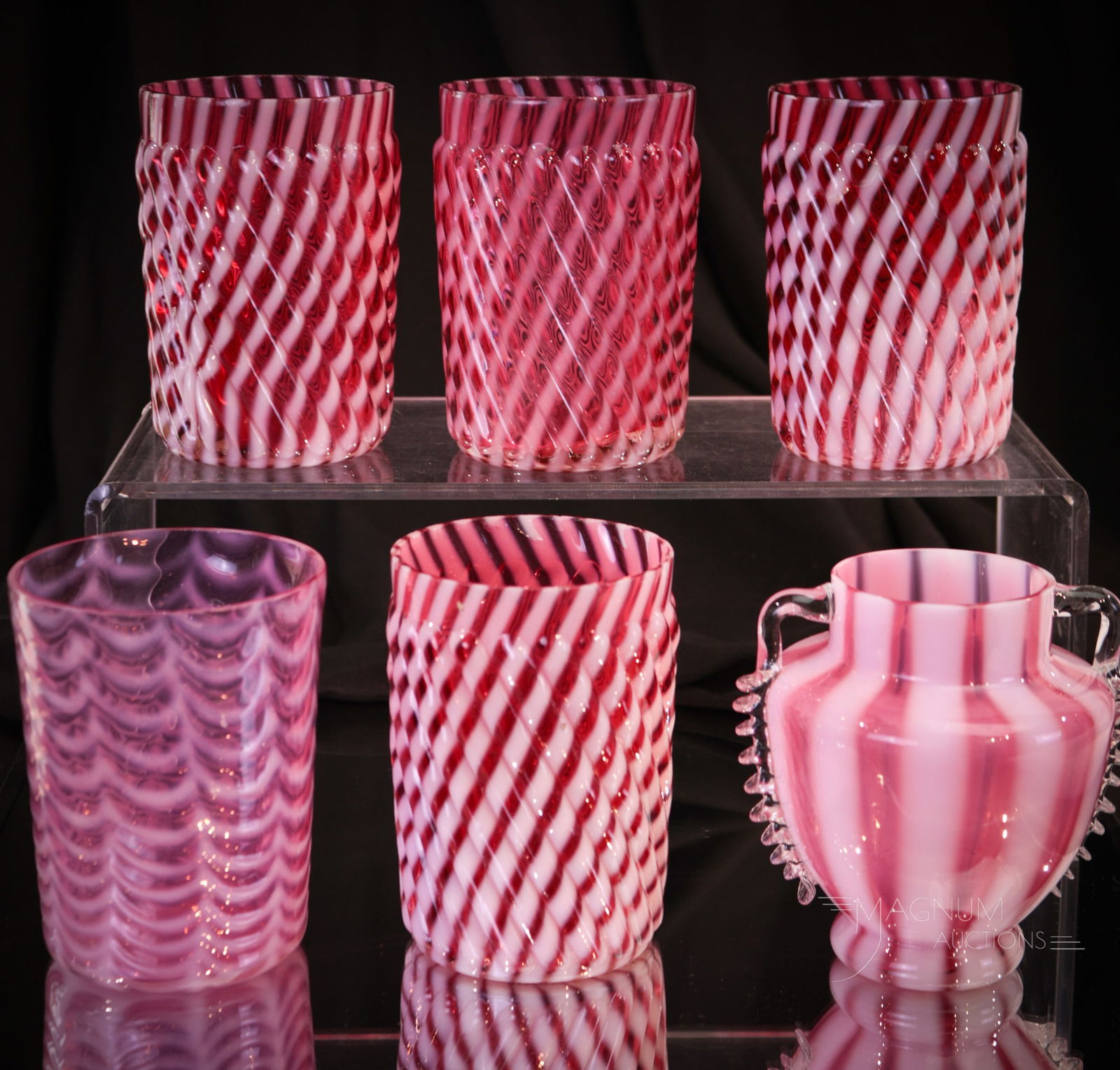 6 pc Lot Cranberry Opalescent Victorian Glass Tumblers & More (1 of 11)